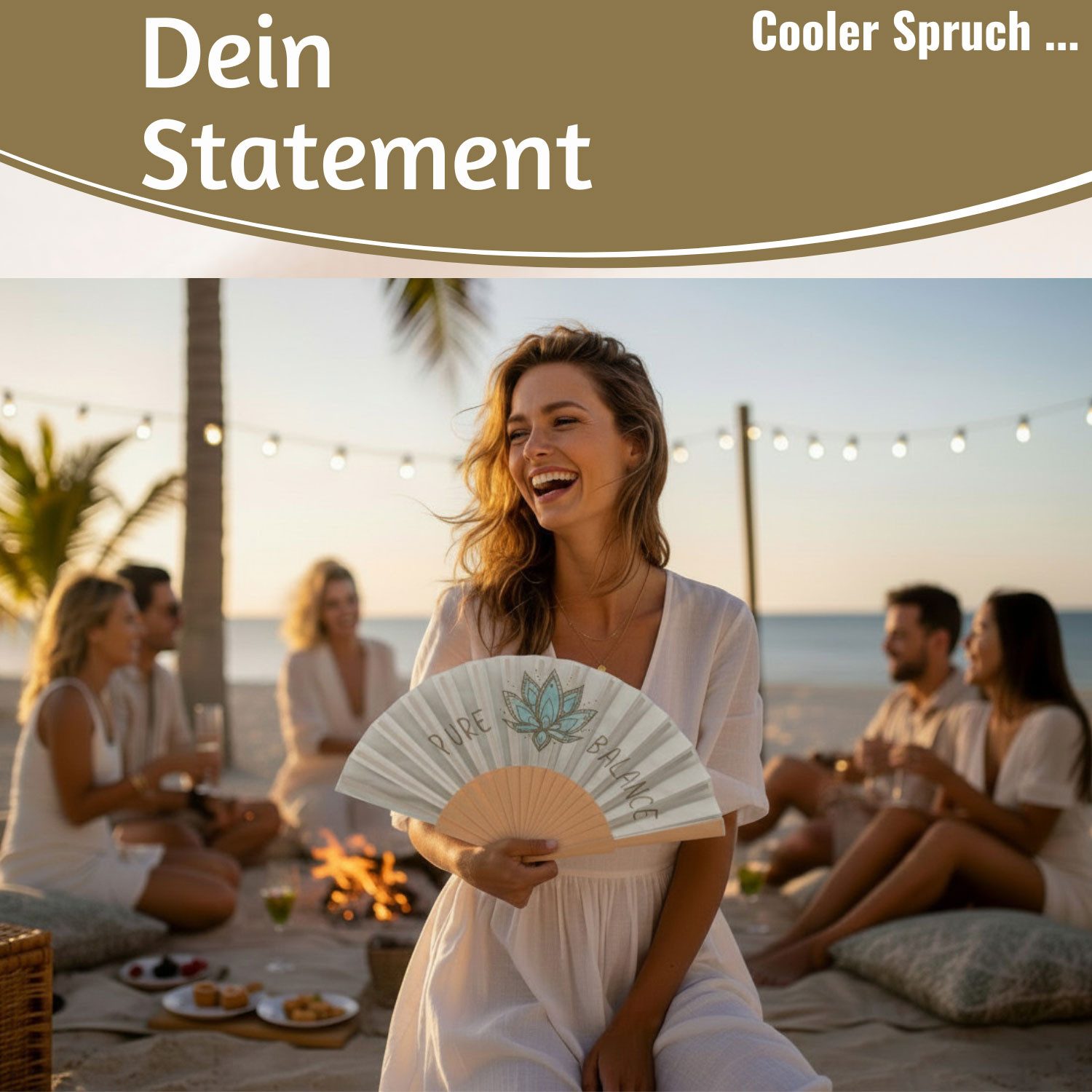 LS-LebenStil Handfächer Holz Stoff Fächer "PURE BALANCE" Bali Grün Grau faltbar Faltfächer, (hochwertig aus Holz mit Stoff und coolem lustigem Spruch, 1-tlg., S – Bild 4 von 5