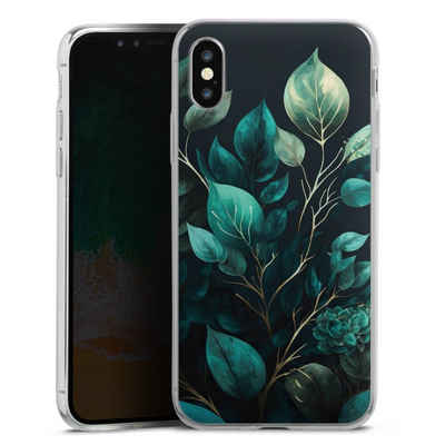 DeinDesign Handyhülle Eukalyptus Blätter schwarz Eucalyptus Dark Background, Apple iPhone X Slim Case Silikon Hülle Ultra Dünn Schutzhülle