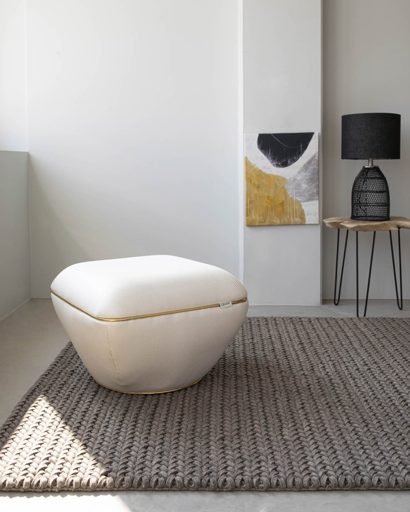 Qiyano Hocker Moderner Sitzpouf Struktur Beige, günstig online kaufen