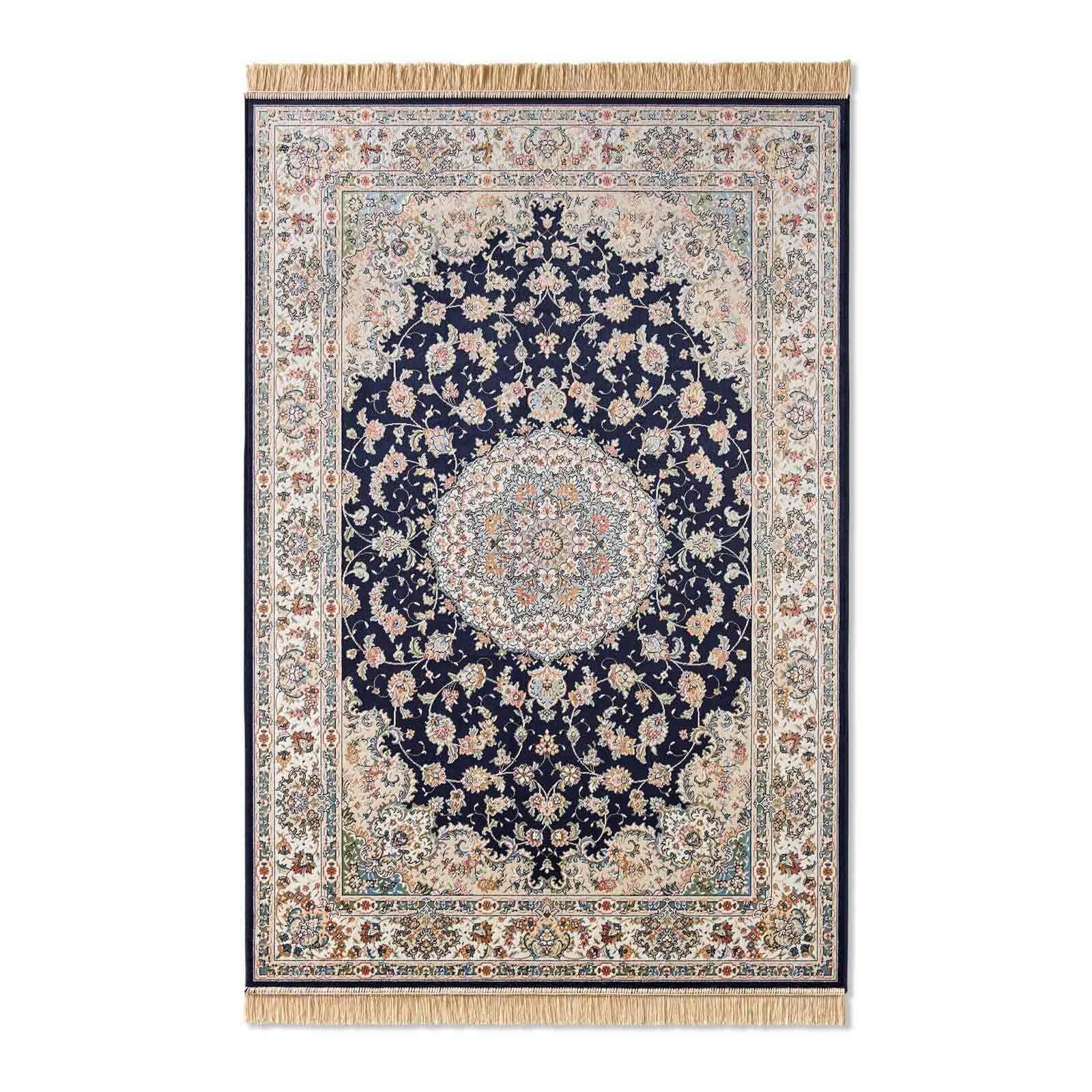 TaraCarpet Teppich Palazzo Royal Täbriz, rechteckig, Höhe: 6 mm, Täbriz Seiden Optik blau Wohnzimmer Schlafzimmer Esszimmer 67x105