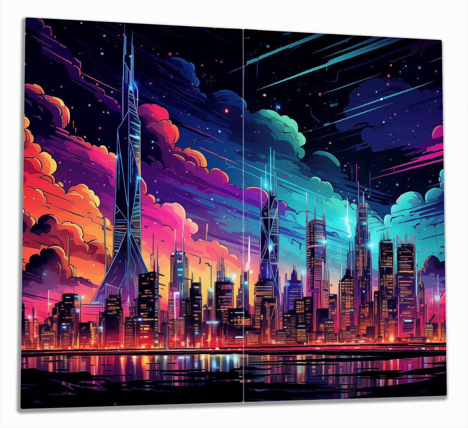 Wallario Herd-Abdeckplatte Skyline im Abendlicht, ESG-Sicherheitsglas, (Glasplatte, 2 tlg., inkl. 5mm Noppen), verschiedene Größen