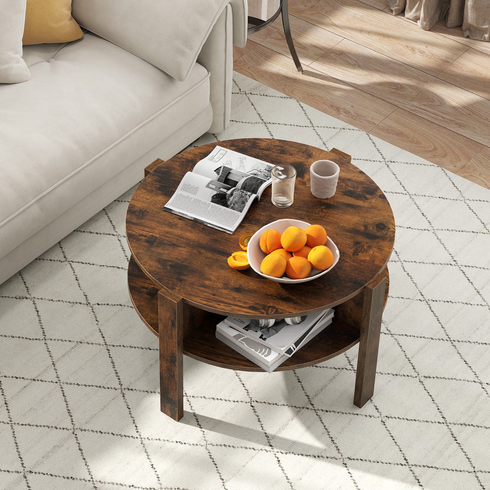 COSTWAY Couchtisch, Rund mit Stauraum, Wohnzimmertisch günstig online kaufen