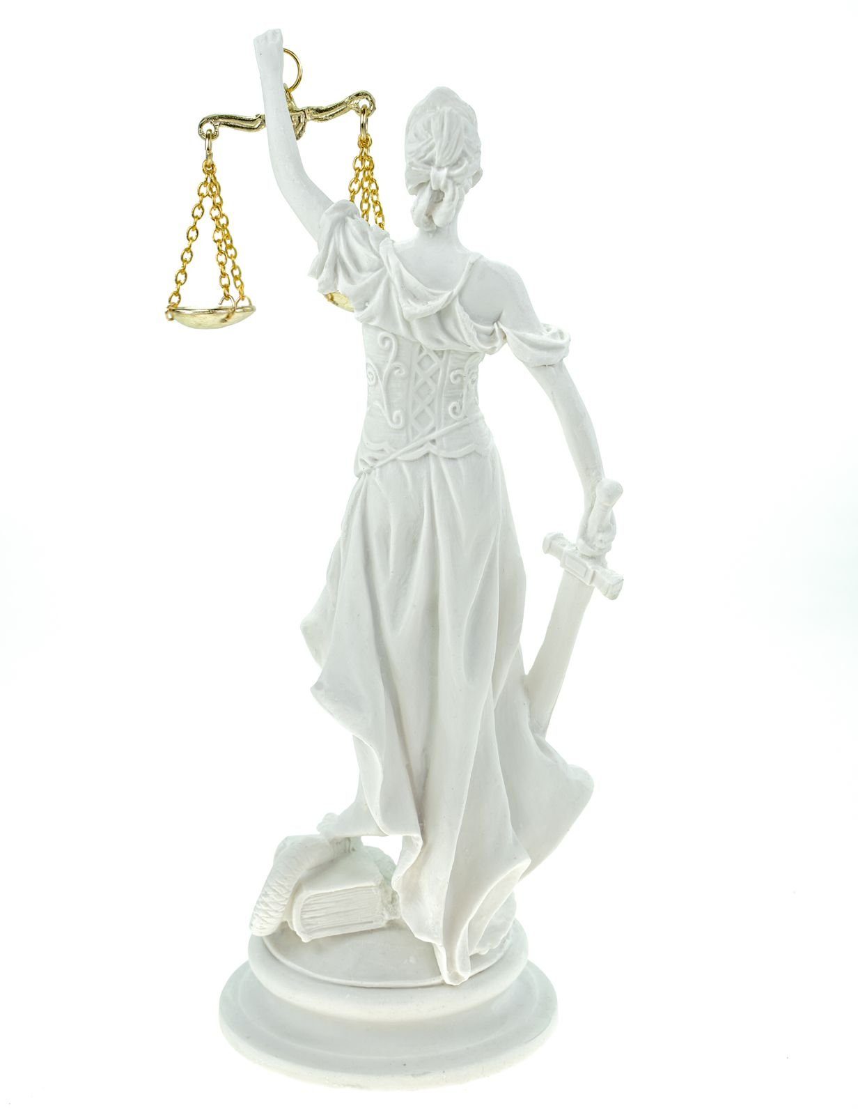 Kremers Schatzkiste Dekofigur Alabaster Justitia BGB gold cm runder Figur Sockel weiß Göttin 21 Gerechtigkeit Skulptur Recht