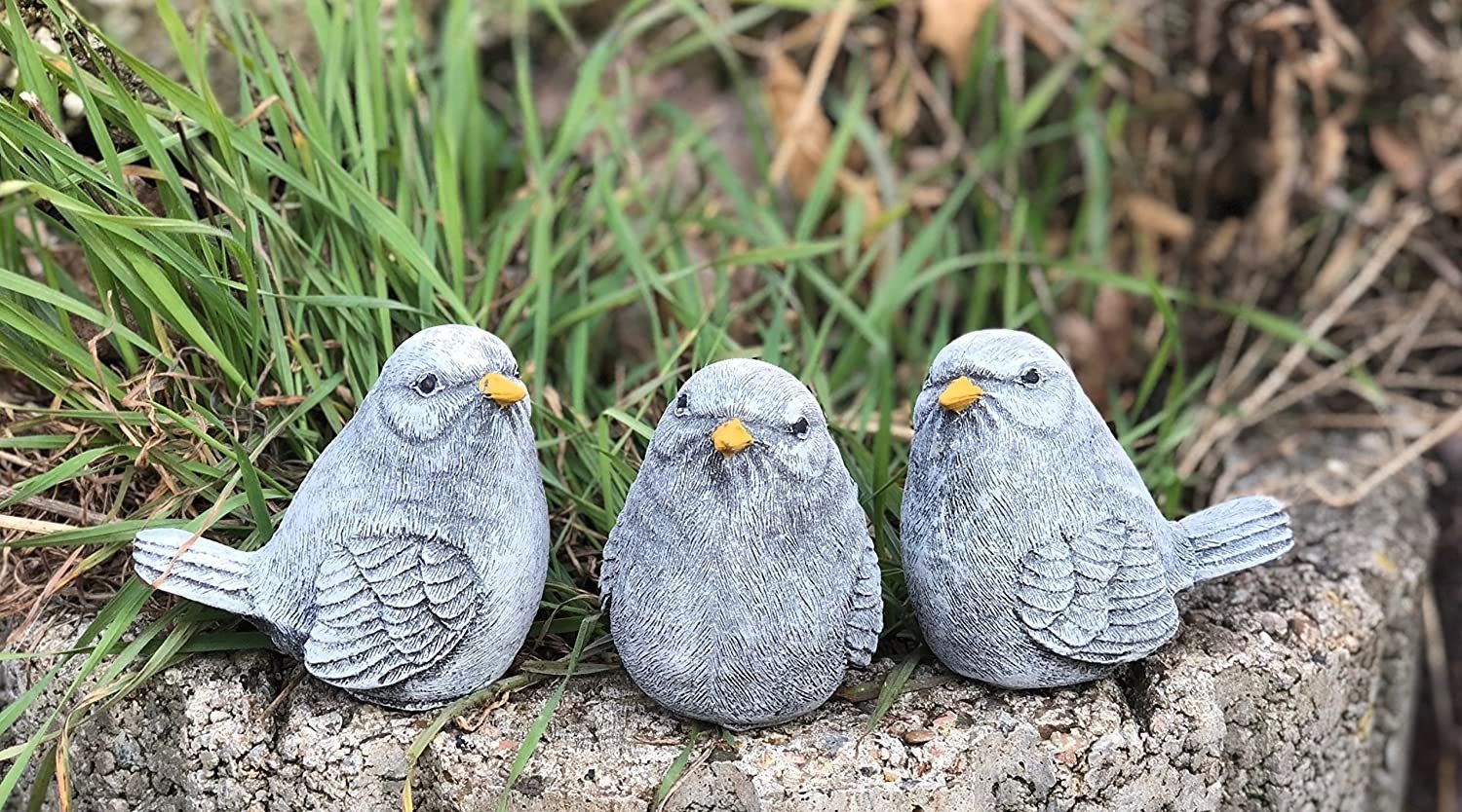 Stone and Style kleine Gartenfigur 3 Set Steinfigur Vögel im