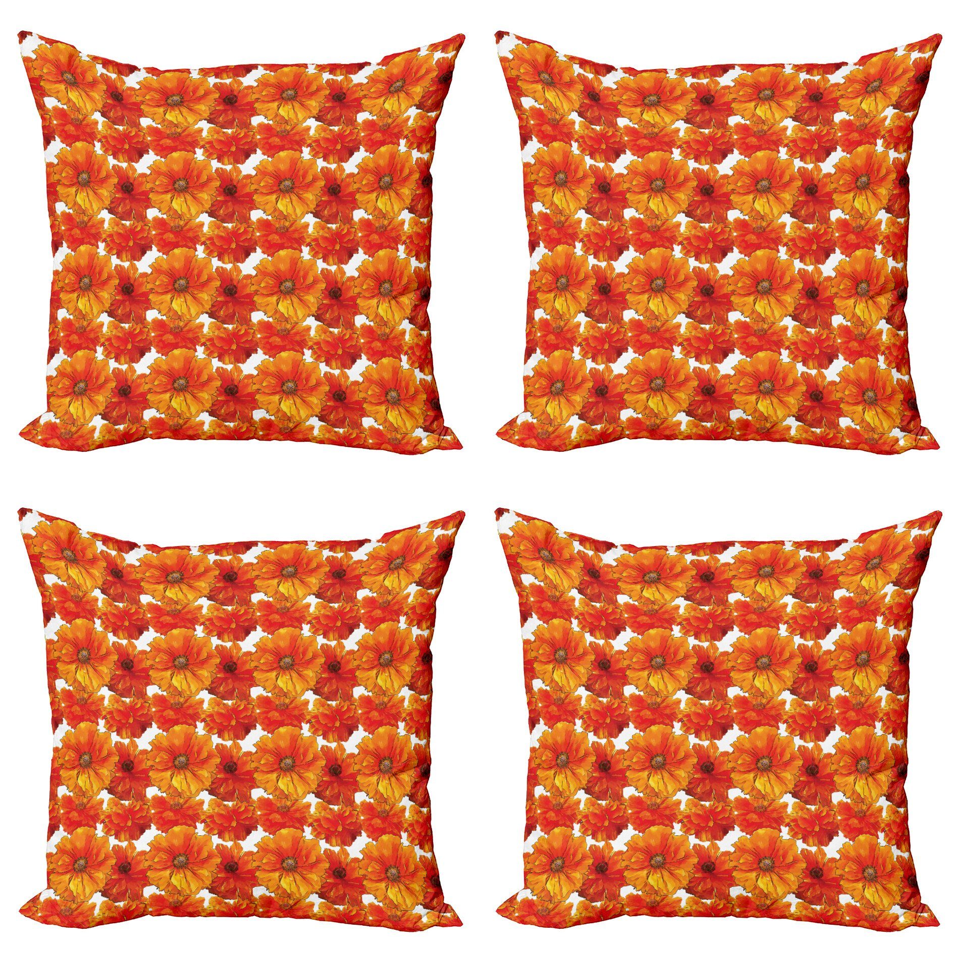 Kissenbezüge Modern Accent (4 Bohemian Orange Antike Abakuhaus Digitaldruck, Doppelseitiger Poppies Stück)