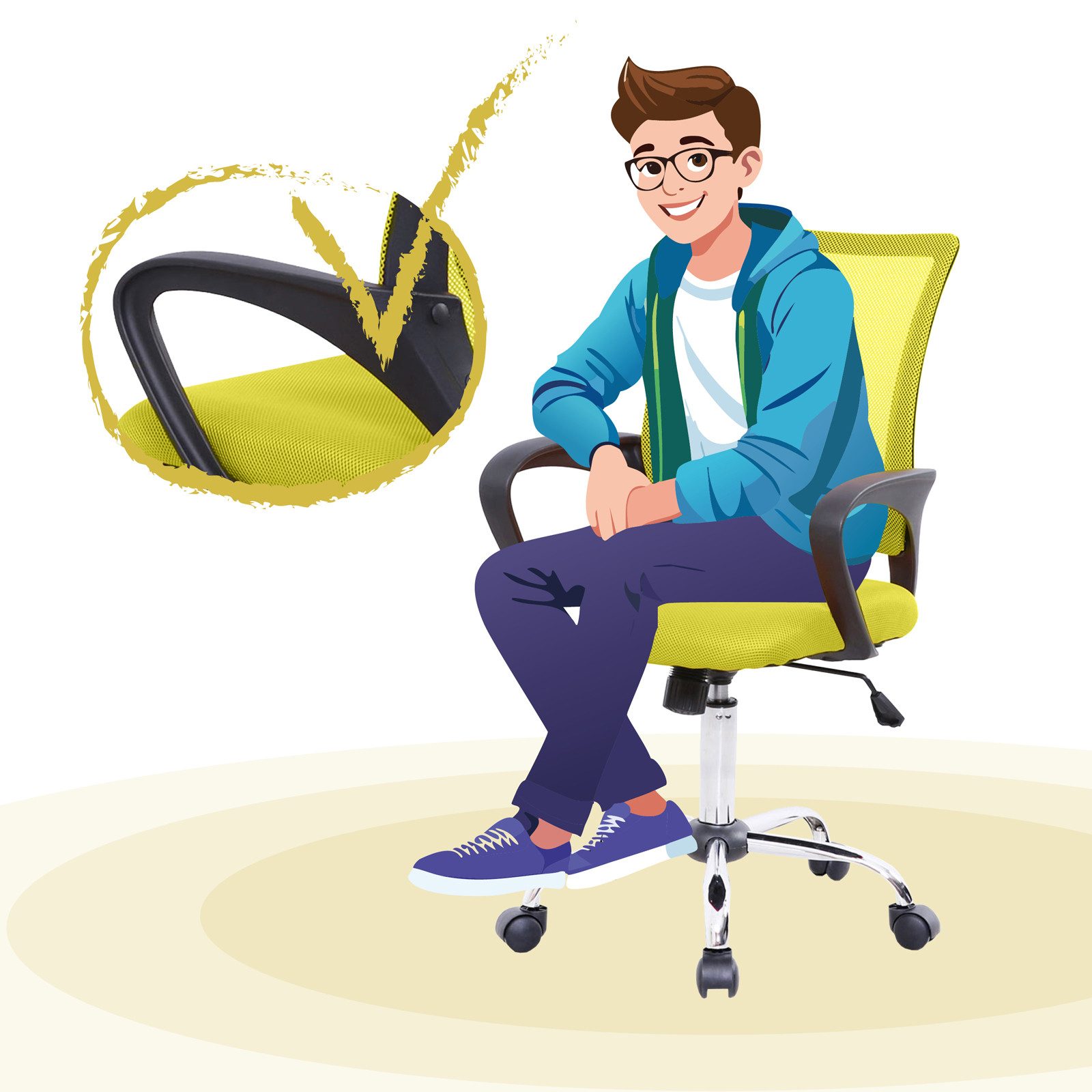 SVITA Schreibtischstuhl CYDNEY (Einzeln), Stufenlos höhenverstellbar, 360° drehbar, mitwachsend