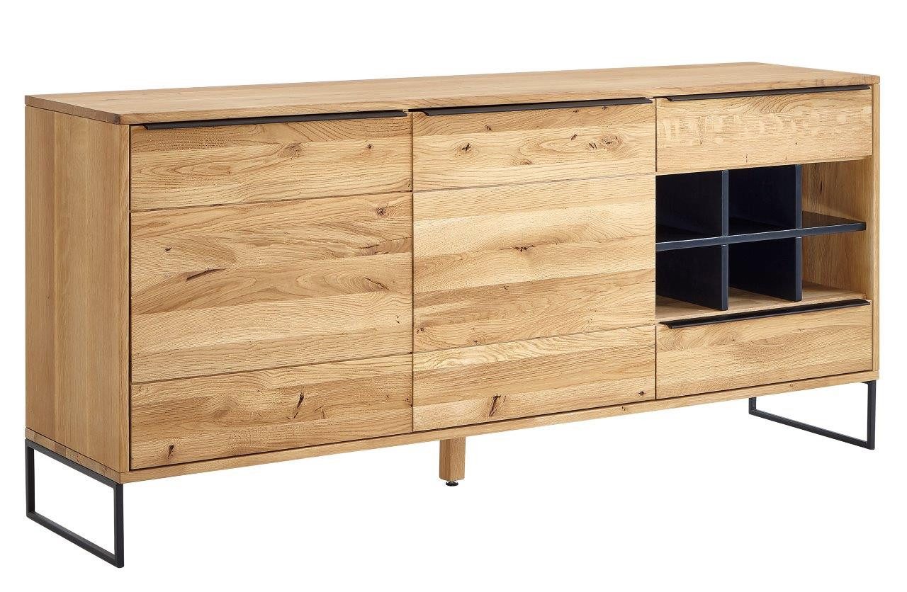 FURNARO Sideboard MONZARA, Wildeiche massiv natur geölt modern komplett montiert 185x85x44 cm