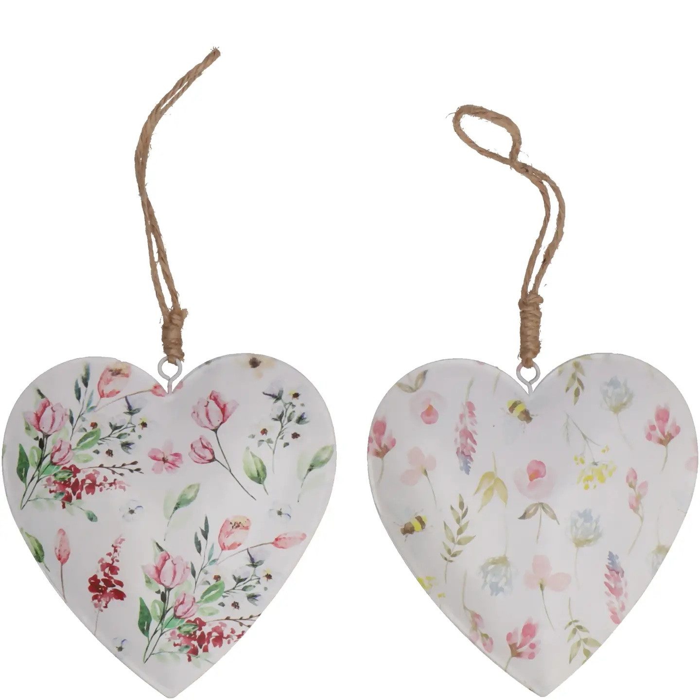 LK Trend & Style Dekohänger Dekoherzen aus Metall mit Blumenmotiven, Hängedeko, Tischdeko (Frühling Muttertag Geschenk, 2 St., 11x11,5 cm), zeitloser Hingucker