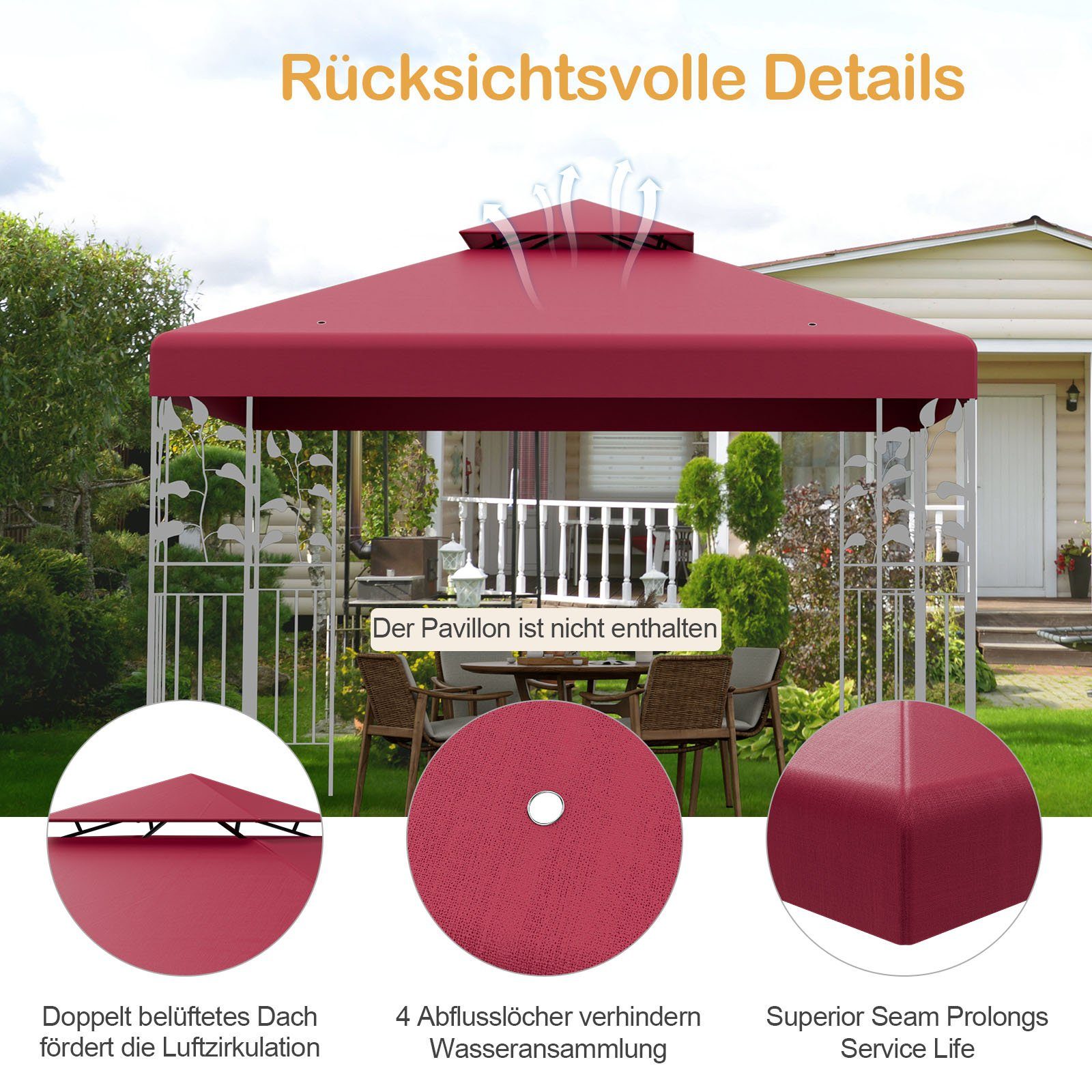 COSTWAY Pavillon-Ersatzdach 3x3m Ersatzdach, mit Klettverschlüssen günstig online kaufen