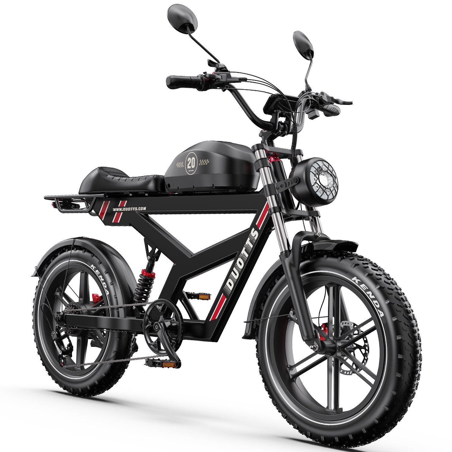 DUOTTS E-Bike Cityrad E-Fahrrad Max.140km, APP-Sicherheit 1404wh 20×4,0 Zoll Pedelec, Kettenschaltung, Heckmotor, 1404 Wh, E-Bikes mit Vollfederung, hydraulischen Bremsen & Shimano 7-Gang