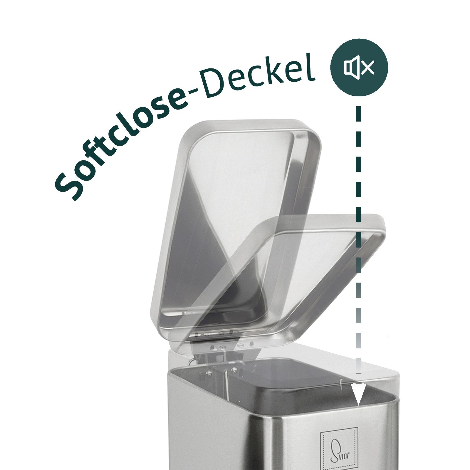 SVITA Mülleimer STM10, Treteimer, Softclose-Funktion, 18L, Edelstahl, Silber