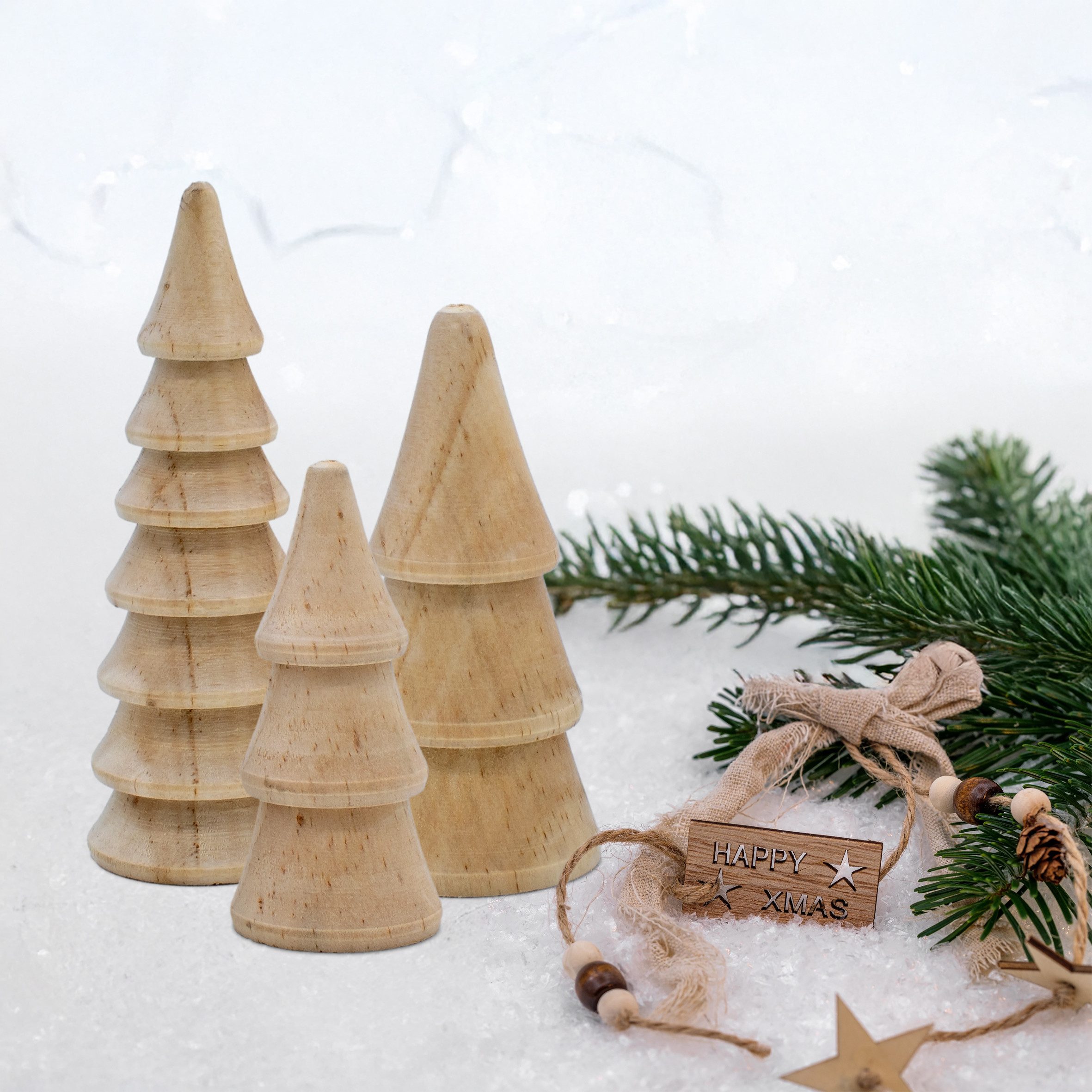 Spetebo Dekofigur Holz Deko Tannenbäume zum Hinstellen (3er Set, 1 St., 12 / 10 / 8 cm), Tischdekoration zu Weihnachten