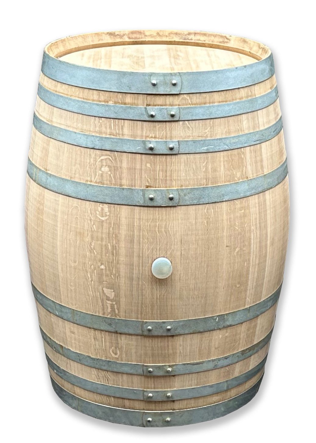 Temesso Stehtisch 300L GESCHLIFFENES Weinfass mit silbernen Ringen als Stehtisch, Deko