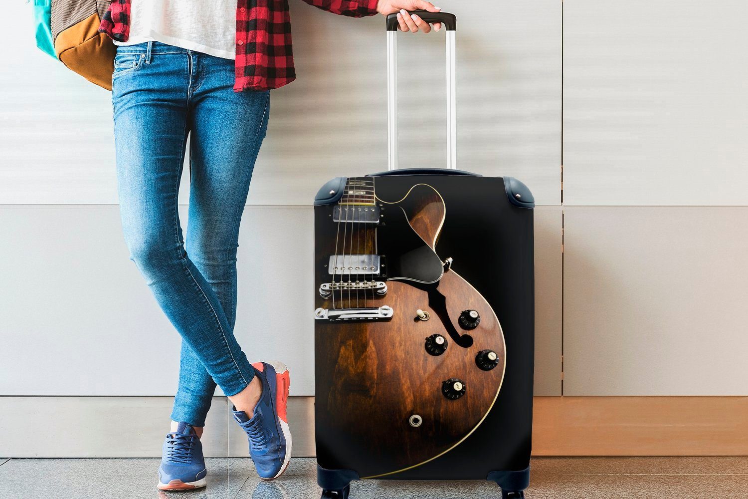 Trolley, Eine Reisekoffer Ferien, für aus rollen, Holz, E-Gitarre Rollen, Handgepäck 4 Handgepäckkoffer MuchoWow mit Reisetasche