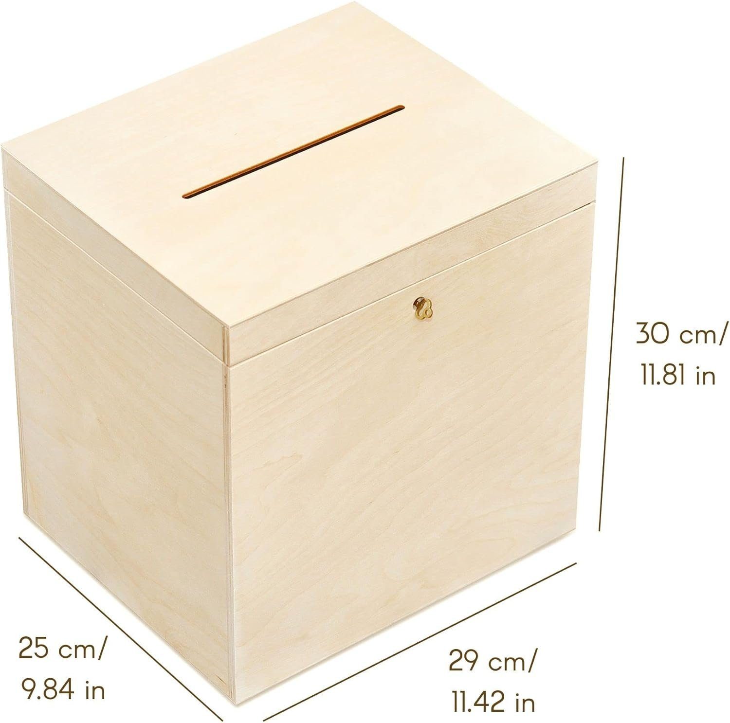 Creative Deco Dekokiste Kartenbox Hochzeit 29x25x30 cm Geschenkkarten Box Geldbox Briefbox, mit Deckel, Schloss und Schlüssel