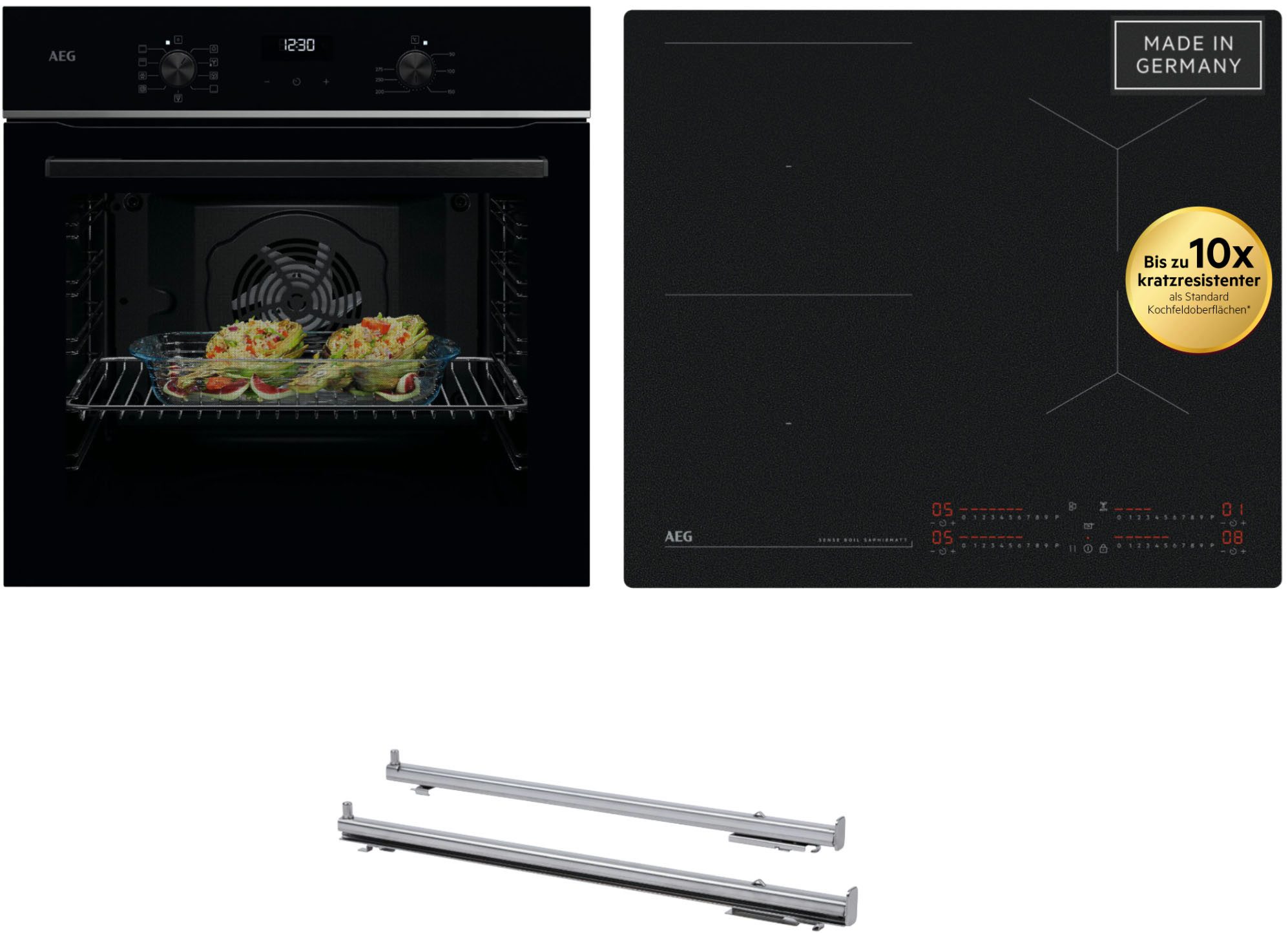 AEG Backofen-Set HH24BSISML, mit 1-fach-Teleskopauszug, Aqua Clean, Autarker Backofen & Induktionskochfeld: SaphirMatt 4× kratzresistenter