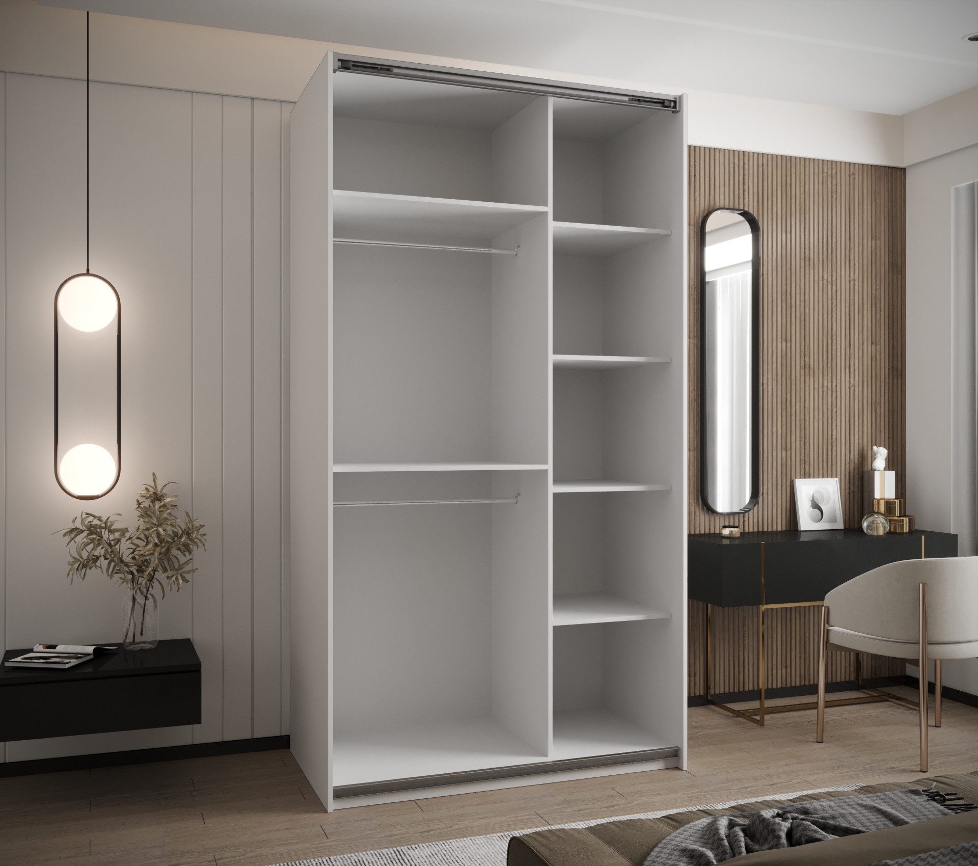 ABIKS MÖBEL Schwebetürenschrank LUX 2 hoher Schlafzimmerschrank - mit Spiegel, Kleiderstange, Regalen