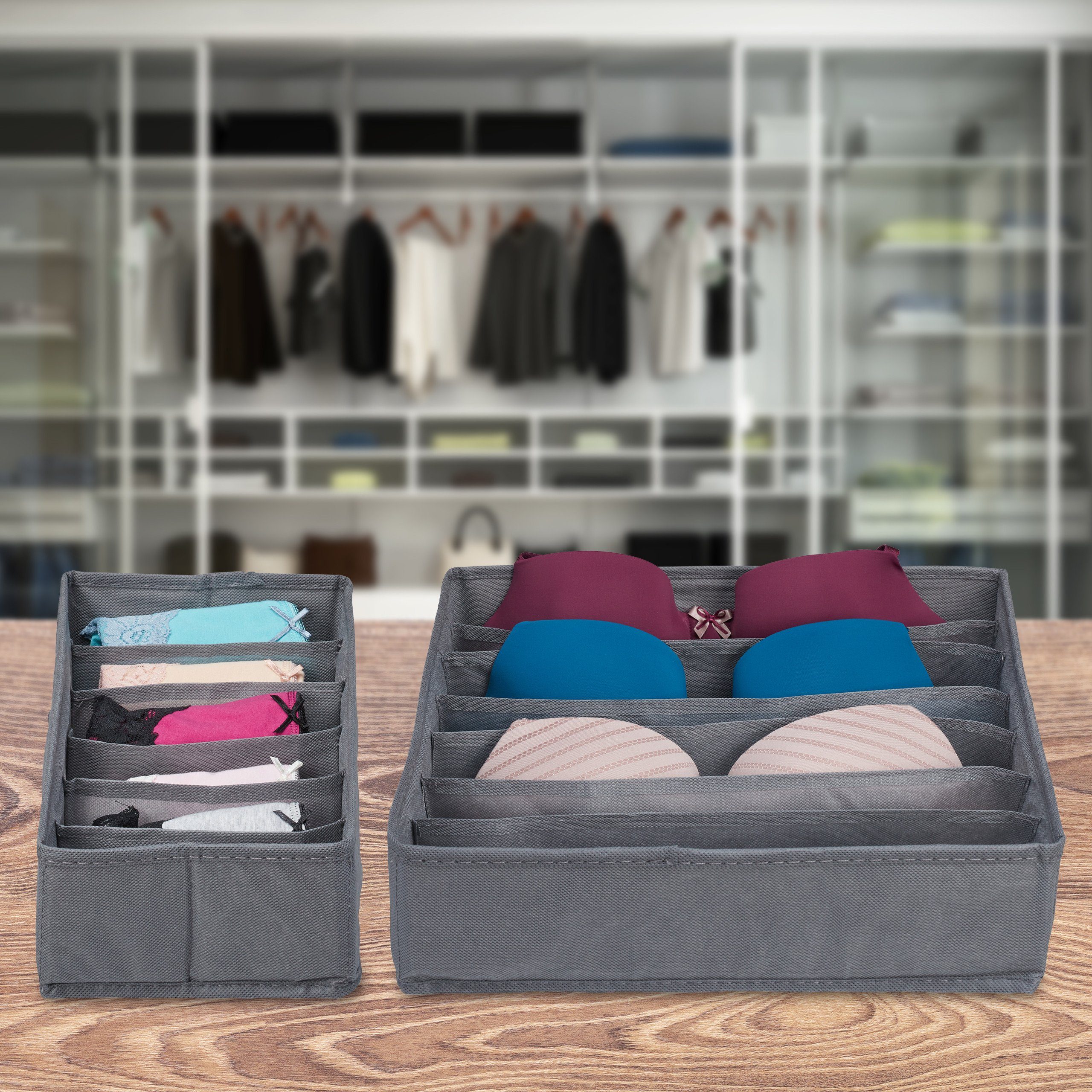 relaxdays Schubladeneinsatz 4 tlg. Unterwäsche Organizer Set (4 St), Dunkelgrau – Bild 2 von 5