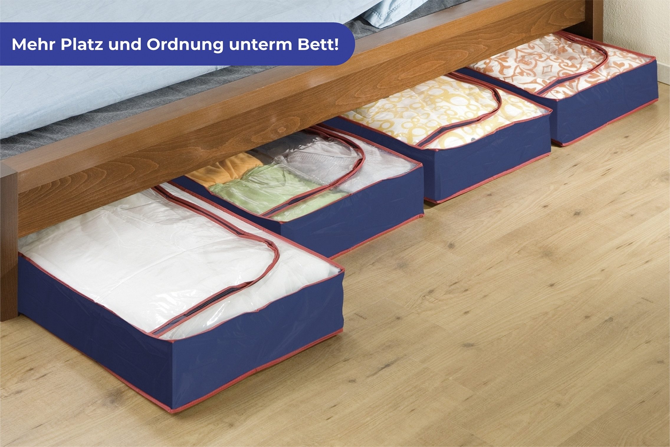 Maximex Unterbettkommode Blau-Rot (Set, 4 St), Aufbewahrungsbox für Kleidung, platzsparend, Schutz vor Staub & Motten