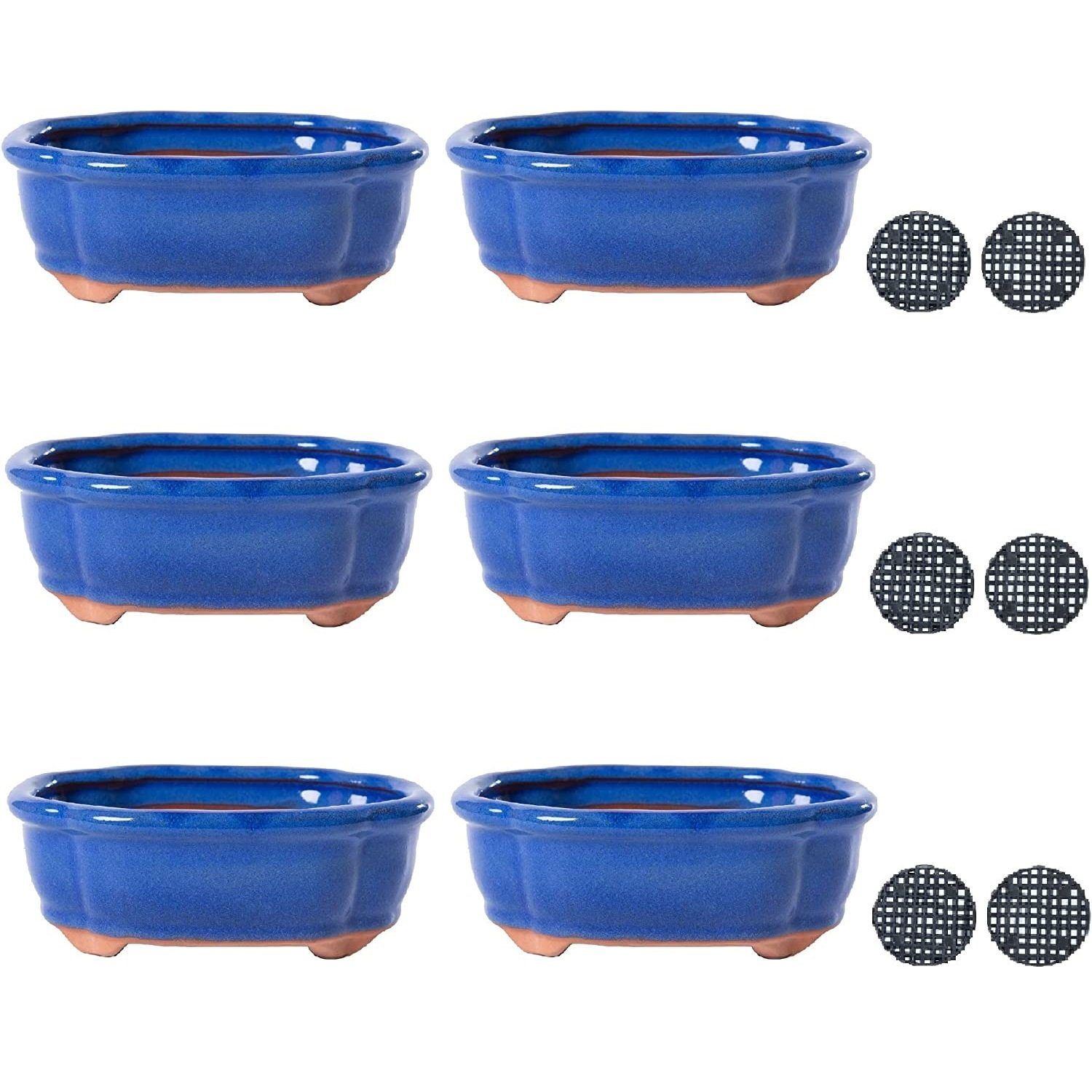 Jinfa Dekovase Jinfa Keramik-Bonsai-Töpfen in Mix Form mit Entwässerungslöchern 3 Stück (21,33Euro/Stück)Blau
