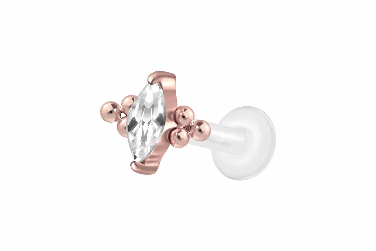 Piercing-Set PTFE Labret mit Innengewinde + Titan-Aufsatz KRISTALLTROPFEN + 6
