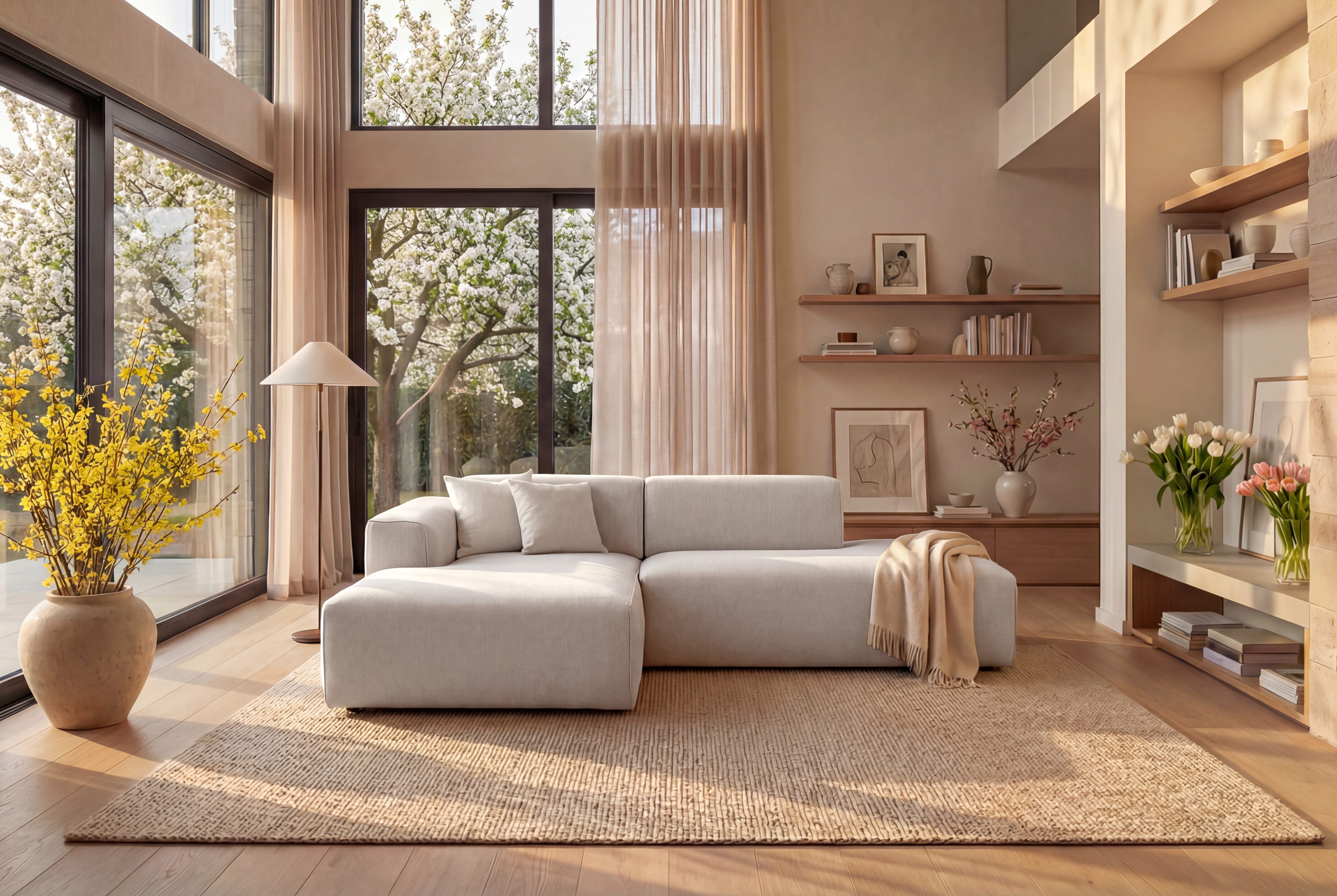 Home affaire Ecksofa Noord mit Kedernaht, Breite 227 cm, L-Form, Cord, Struktur, Webstoff, mit Wellenunterfederung, Massivholzrahmen