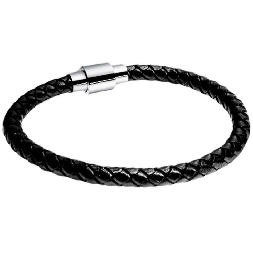 Ditz Lederarmband Armband Bracelet Kunstleder Edelstahl Schwarz, Wristband  Kunst Lederarmband Optik geflochten Männer