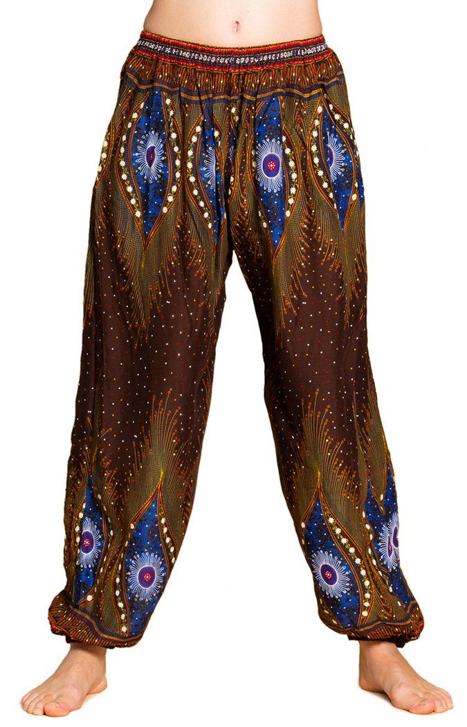 PANASIAM Stoffhose Muckhose im Peacock Design leichte Sommerhose als Haremshose aus hochwertiger natürlicher Viskose Pumphose Freizeithose V 15