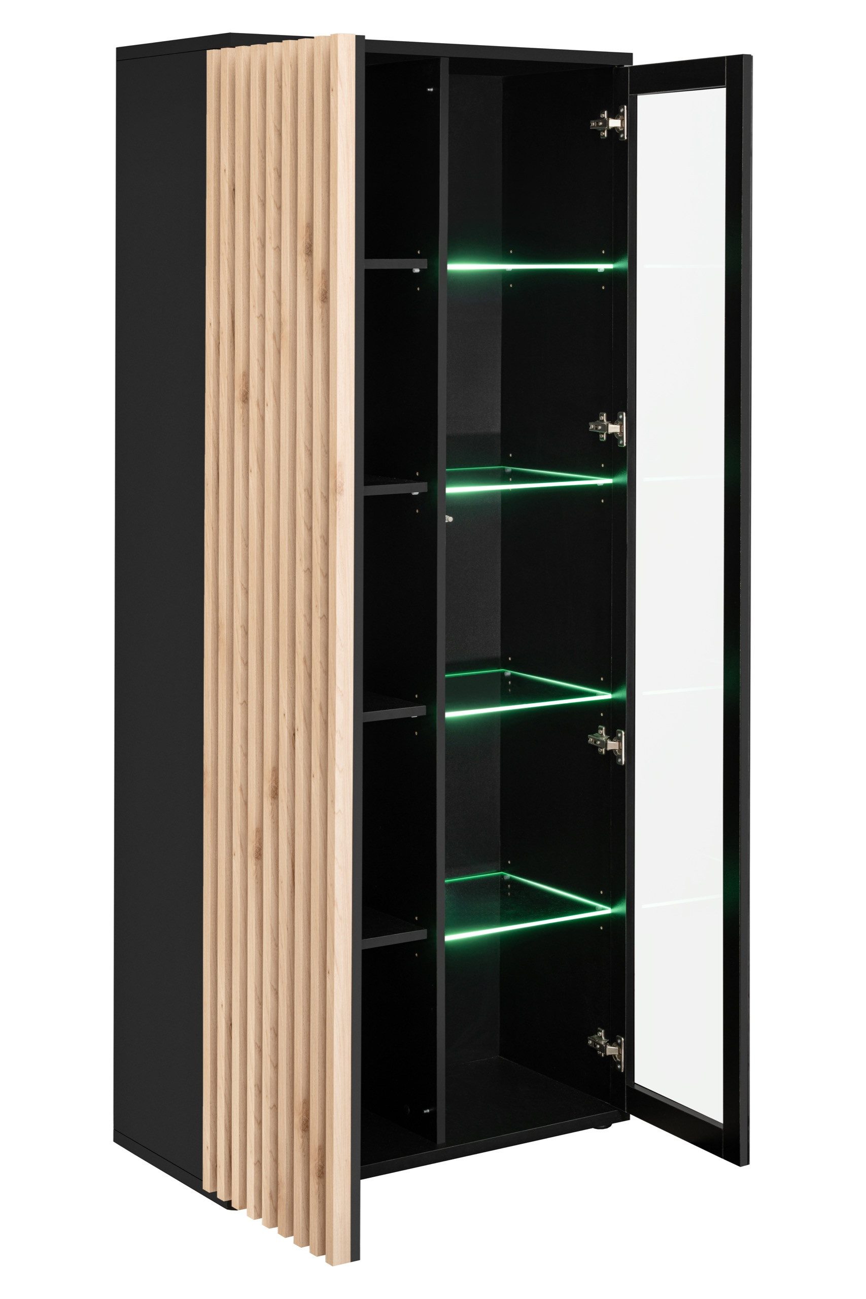 ASM-Moebel Wohnwand CAMERON ZHJ SET mit Lamellen Led Beleuchtung und Push - Click System, Mit Led Beleuchtung, mit Lamellen und Push-Click System