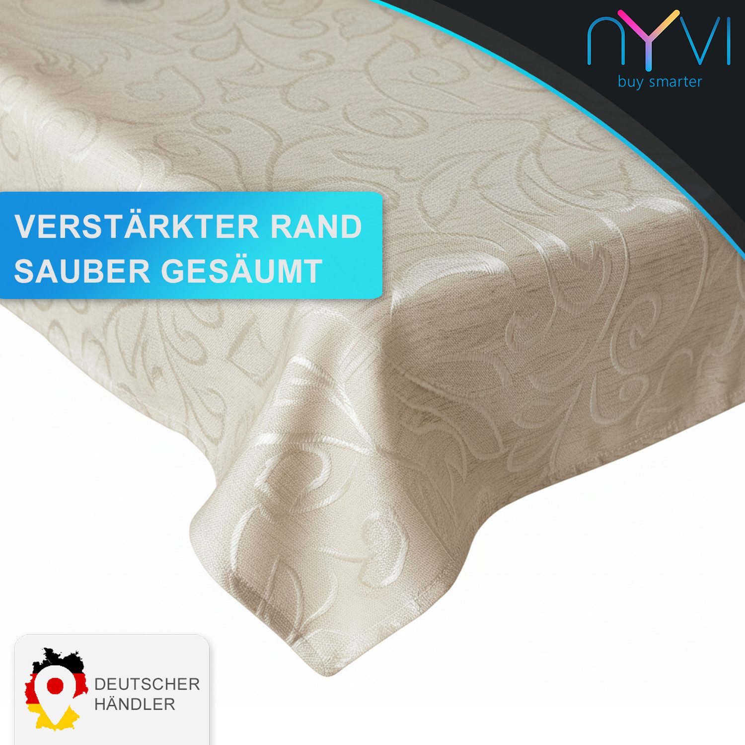NYVI Tischdecke Tischdecke Elegance Leinenoptik Ecru Ornamente für festliche Anlässe (1-tlg), Auch als Tischläufer, Platzdeckchen – Perfekt für Weihnachten