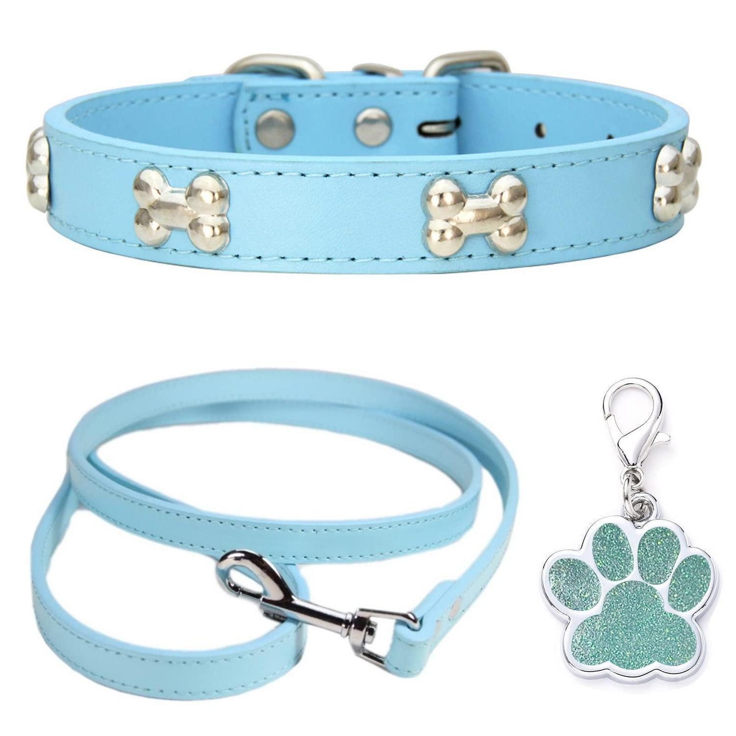 LuxusKollektion Hunde-Halsband Hundehalsband Combo Set Himmelblau L in Lederoptik, Kunststoff