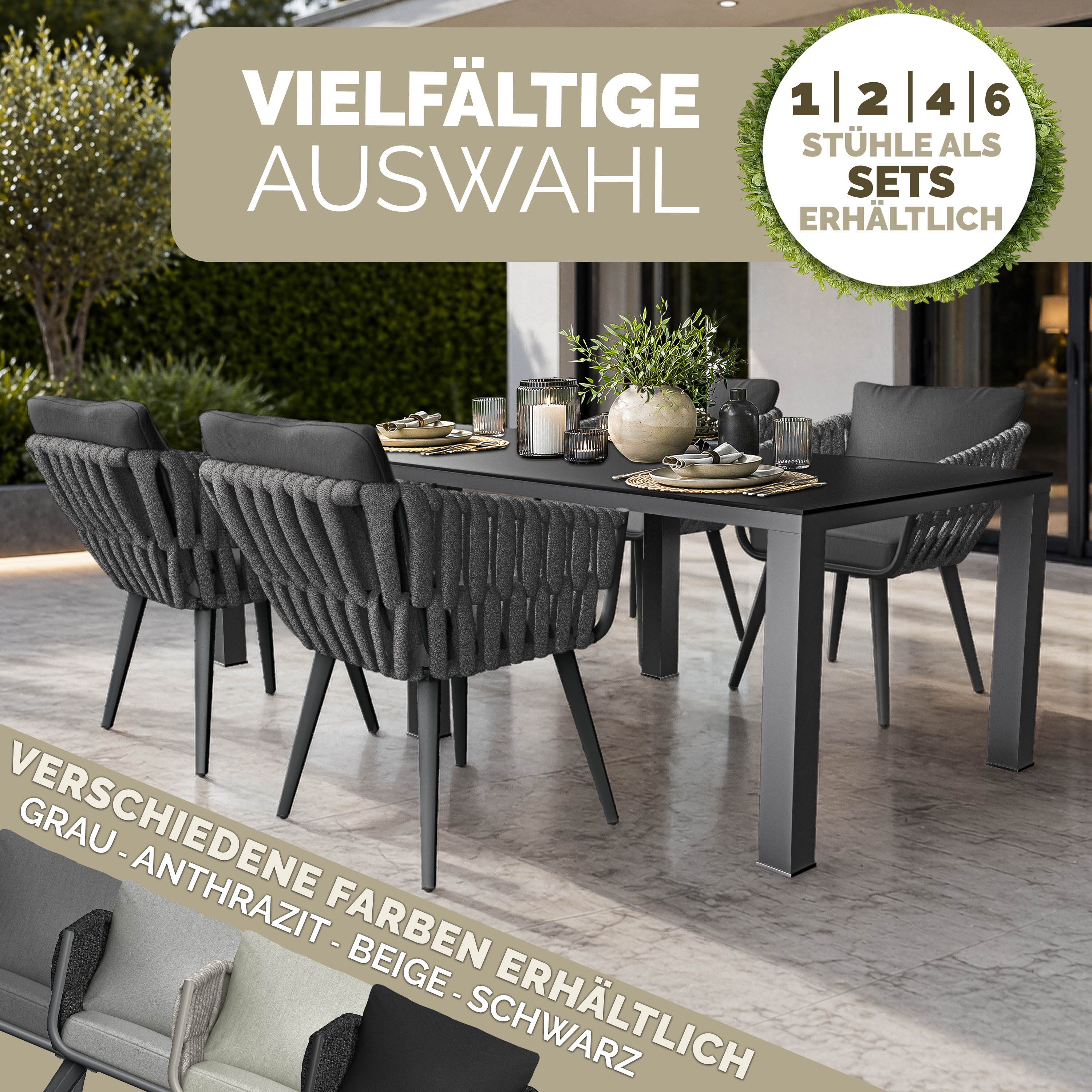 tillvex Gartentisch tillvex® Gartenstuhl Set Wetterfest mit Armlehne Rope Design (Gartenstühle UV-beständig Terrassenstuhl Rope Sessel Gartenmöbel, 2-St., Desig – Bild 5 von 5