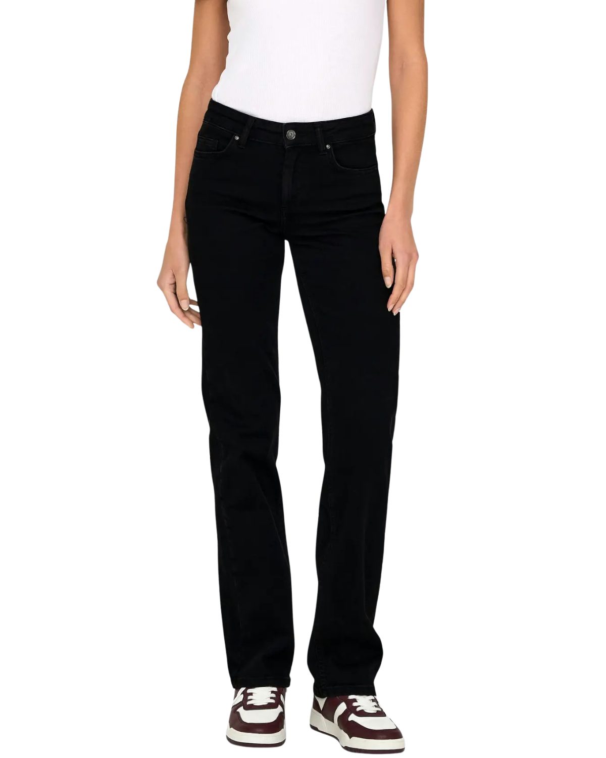 ONLY Straight-Jeans Mid Waist Hose in schwarz zeitloser Denim Klassiker