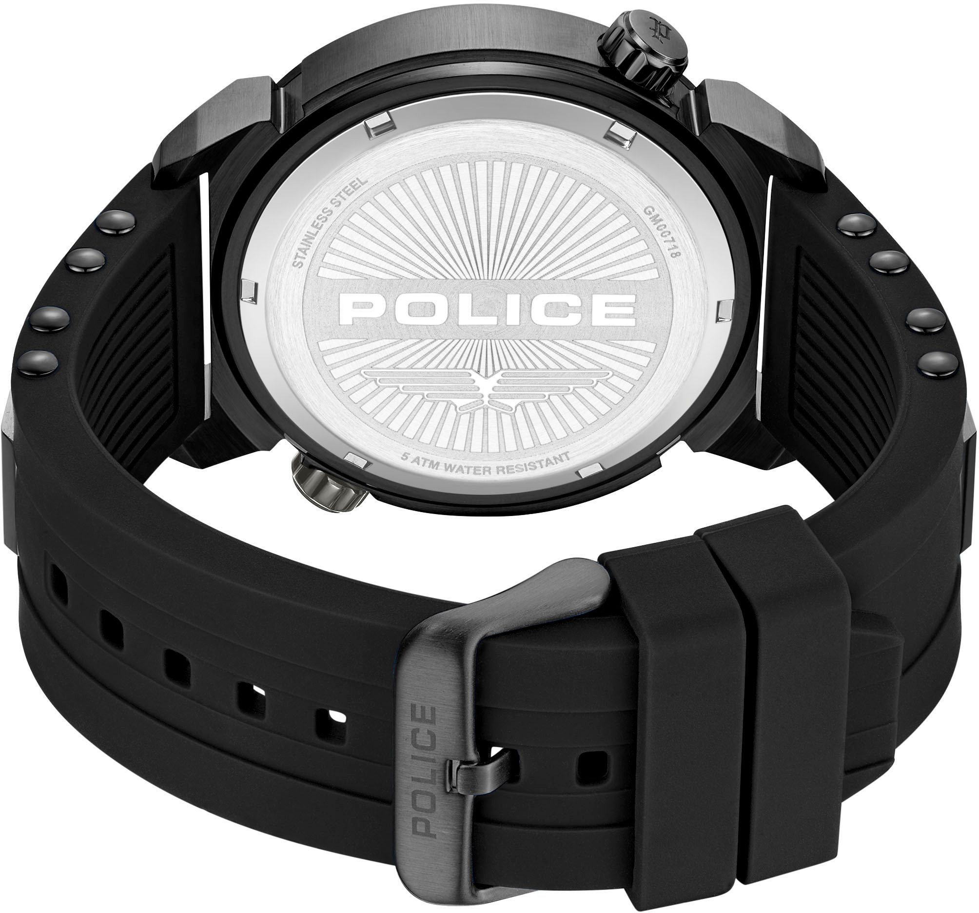 Police Multifunktionsuhr BOA PEWGM0071802, Quarzuhr, Armbanduhr, Herrenuhr, Silikonarmband, analog, Dualzeit