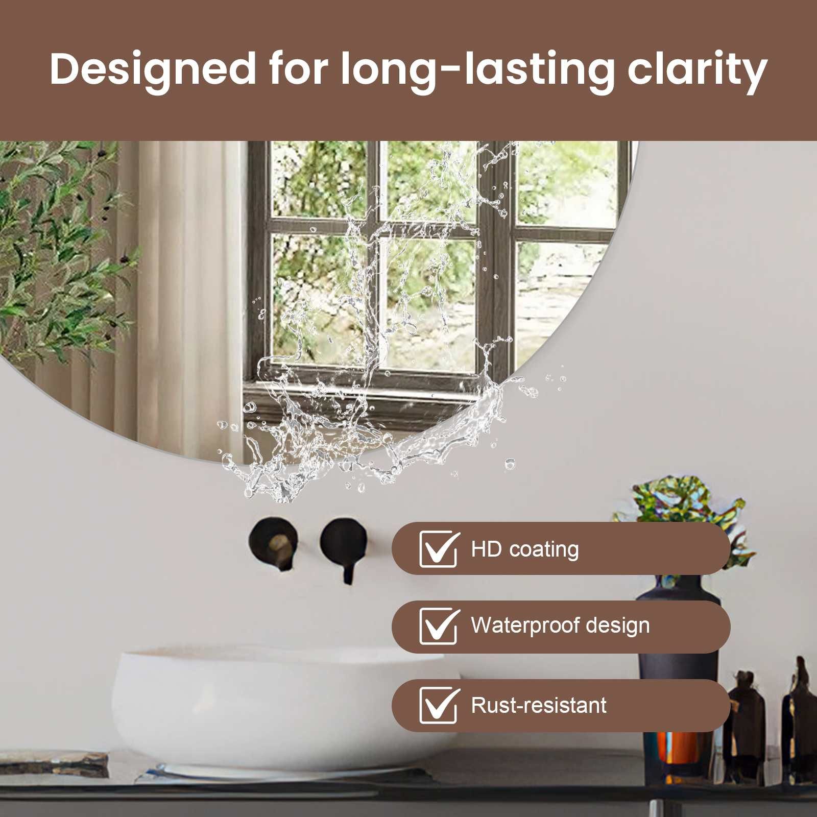 BBWL Wandspiegel Runder Badezimmerspiegel 70x70/80x80cm, gehärtetes Glas, wasserabweisend, rostfrei & V-HD-Klarheit – Bild 5 von 5