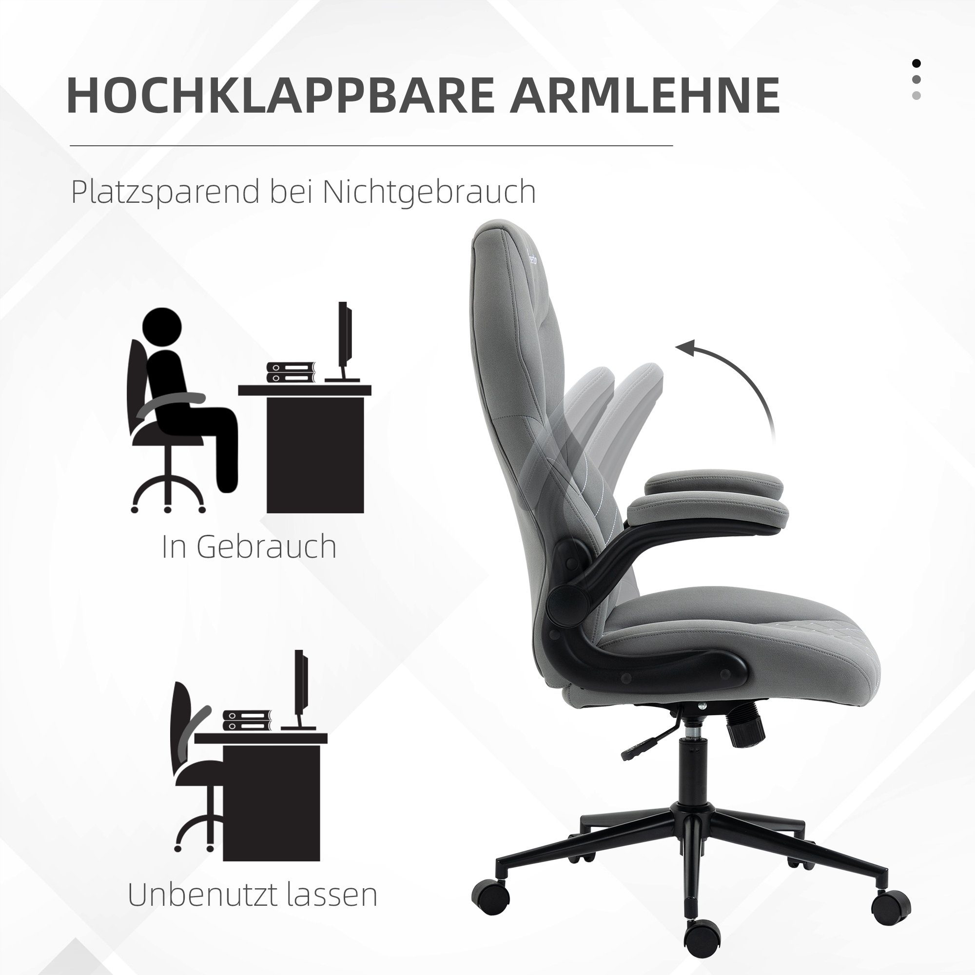 Verstellbaren Drehstuhl Bürostuhl Armlehnen 1 höhenverstellbarer Hellgrau (PC Mit Stuhl, Kopfstütze St), Schreibtischstuhl mit Vinsetto