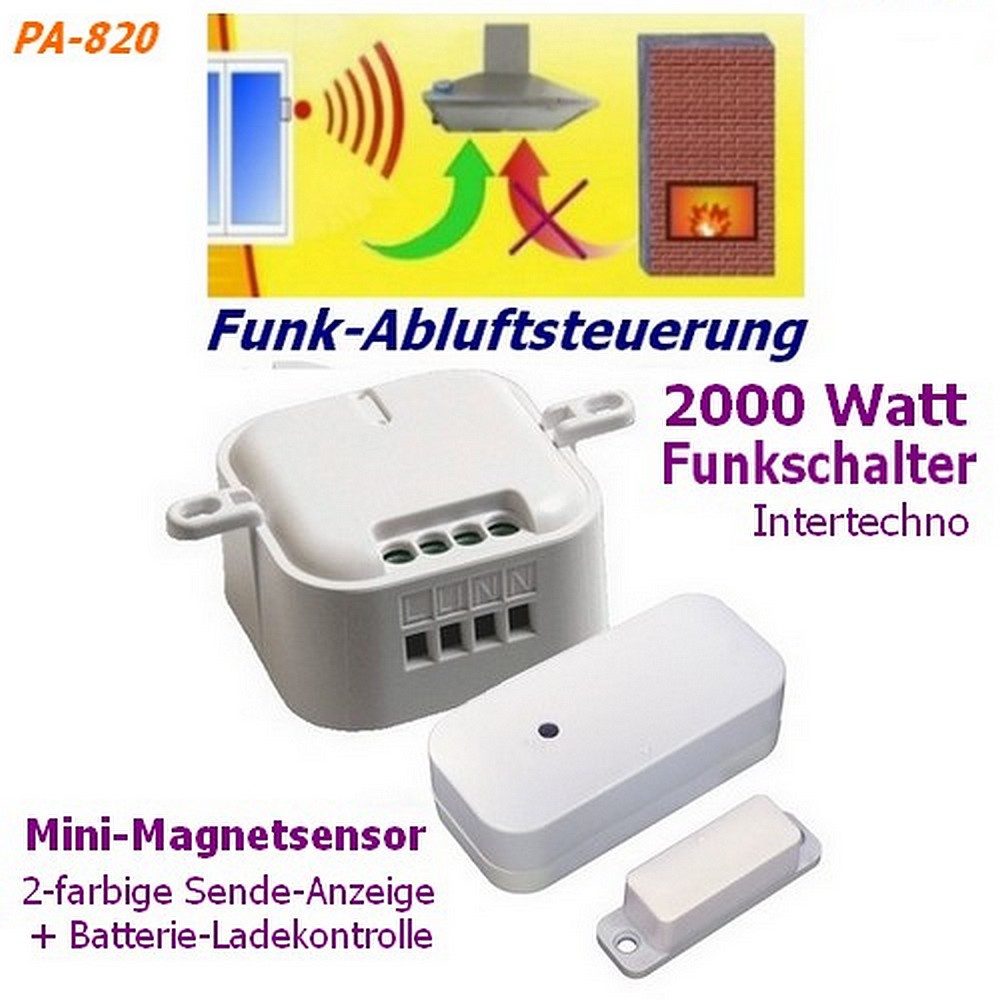 DIW-Funk Funk-Empfangsmodul EINBAU Funk Abluftsteuerung, Intertechno CMR-2000+Fensterkontakt, für Dunstabzugshaube, Innenbereich, E-Anschluss nur durch Elektriker-Verschlüsselung, Spar-Set, Komplett-Set, Einbaufunkempänger bis 2000W, erweiterbar mit DFM-2000