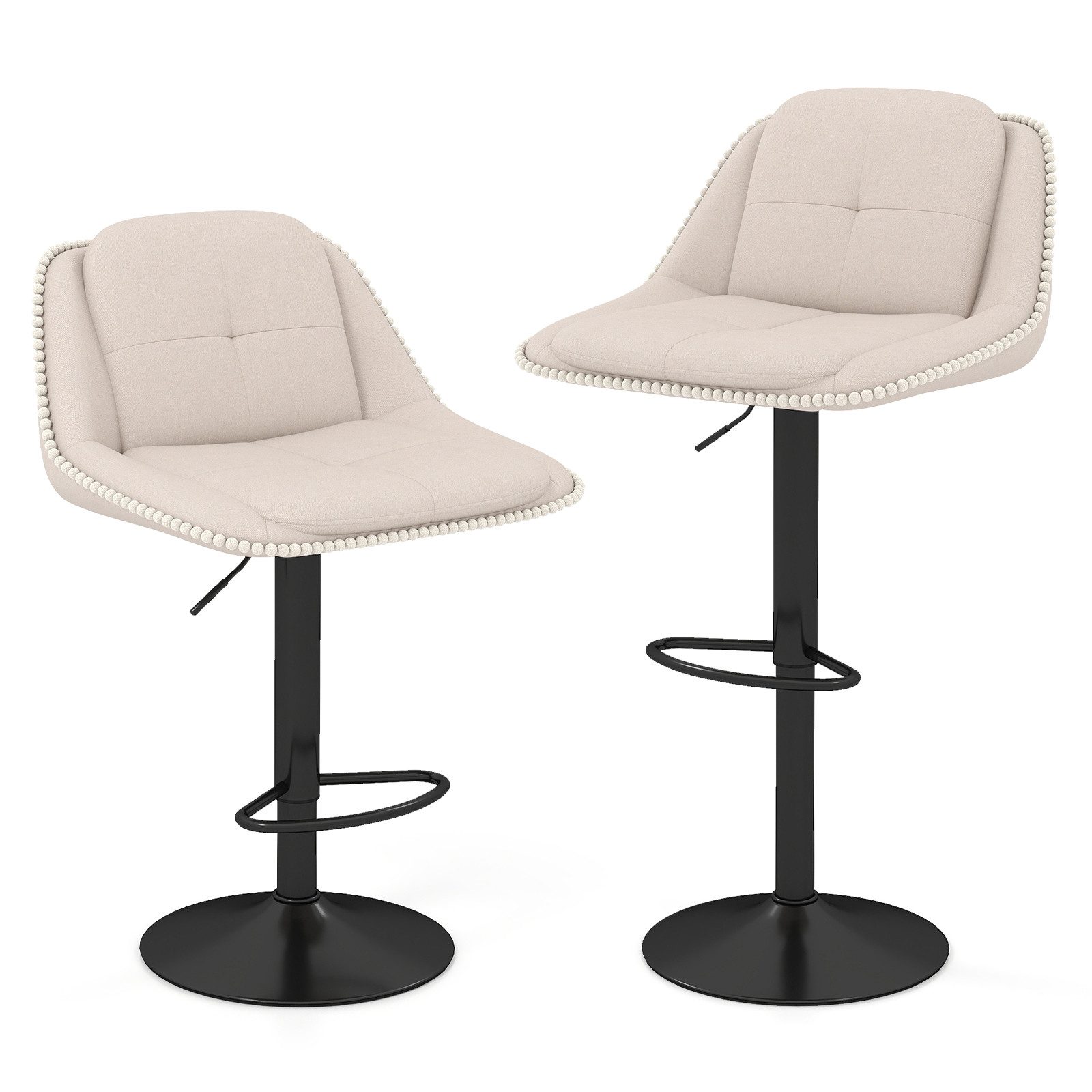 COSTWAY Barhocker (2er Set), Drehstuhl höhenverstellbar, gepolstert mit Rückenlehne