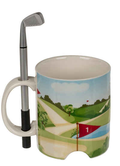 Out of the Blue Tasse Golf Tasse mit Golfschläger als Kugelschreiber und Ball, 100% Keramik