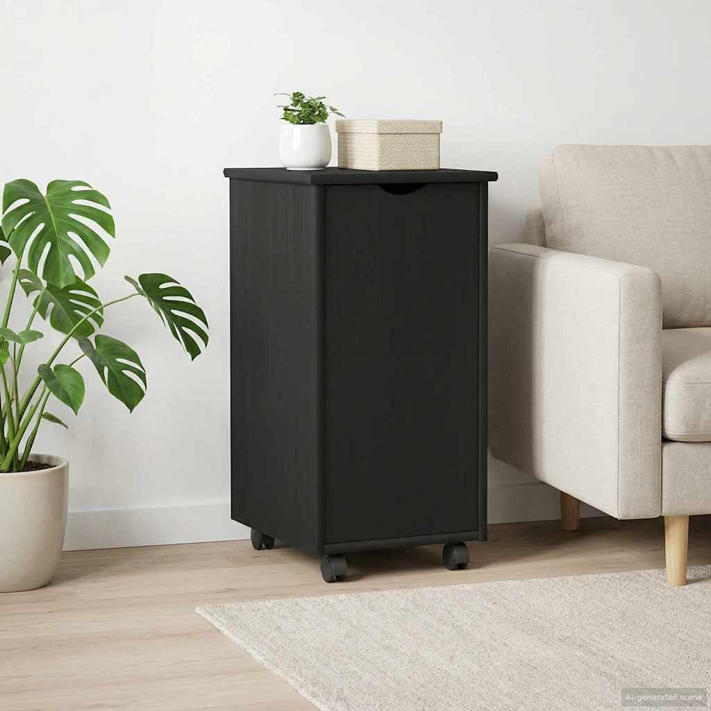 vidaXL Schranksystem Rollschrank Mit Rad Schwarz 34 x 39 x 65,5 cm Massivholz Kiefer (1-St)