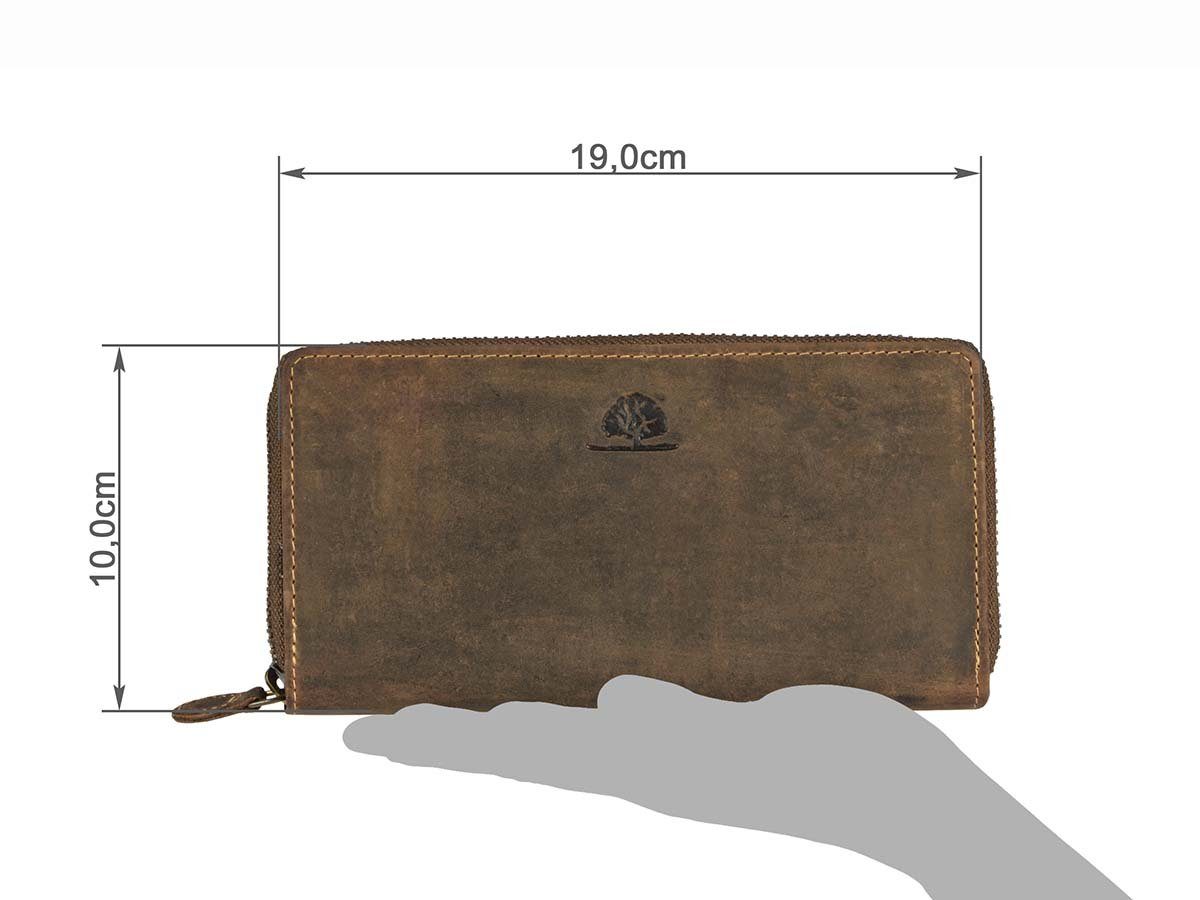 Greenburry Geldbörse Vintage, Damenbörse lang groß, Portemonnaie 14 Kartenfächern, Münzfach außen