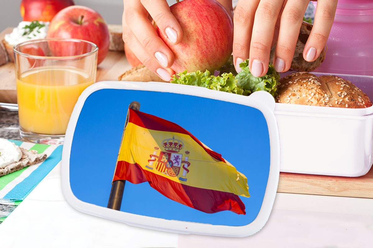 Kunststoff, weiß Die Nationalflagge Jungs Erwachsene, für und für und Kinder (2-tlg), Brotbox Mädchen Lunchbox Brotdose, MuchoWow Spanien, von