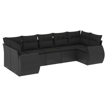 vidaXL Loungesofa 7-tlg. Garten-Sofagarnitur mit Kissen Schwarz Poly Rattan, 1 Teile