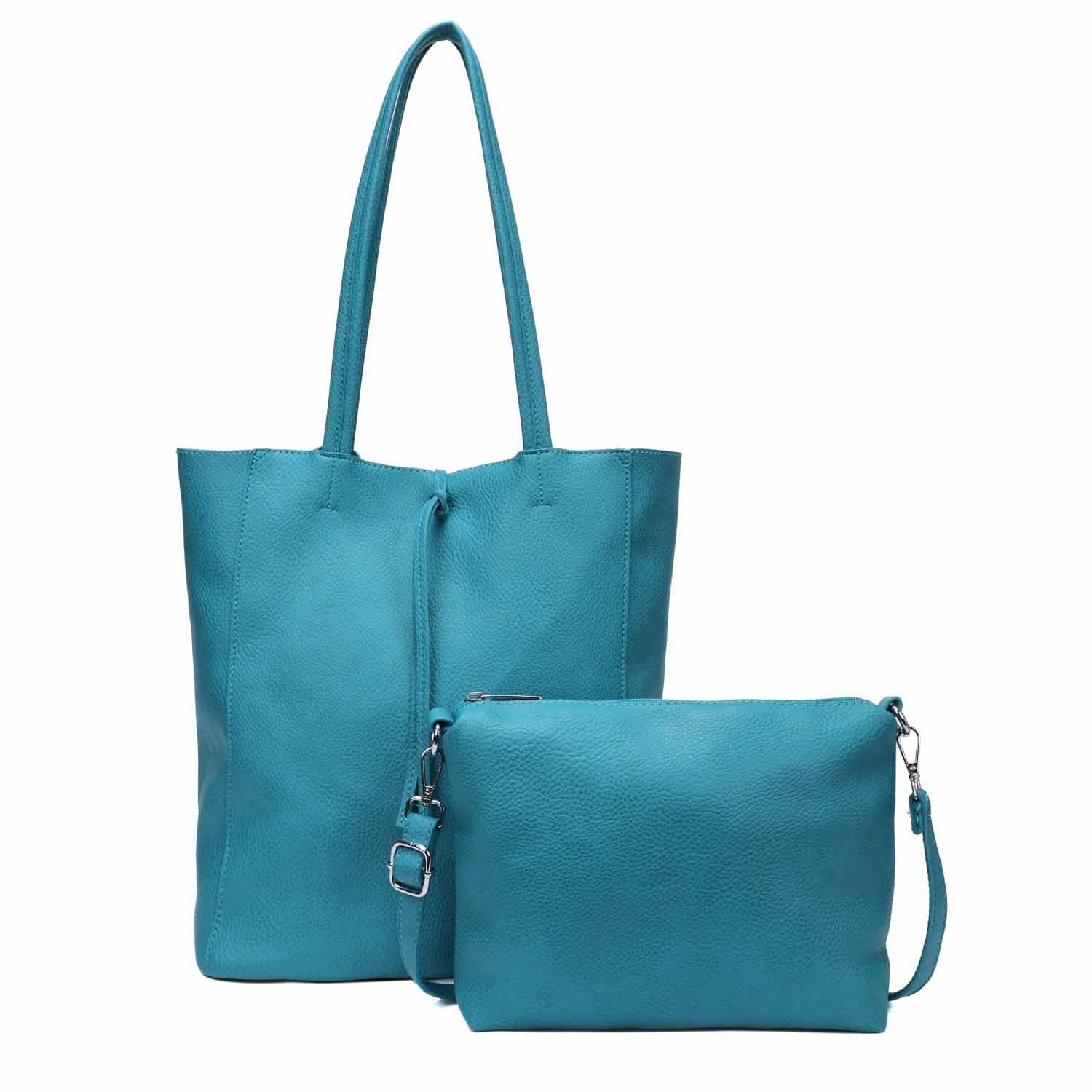 ITALYSHOP24 Schultertasche SET 2in1 Damen Tasche Umhängetasche XXL Shopper, Leichtgewicht Hobo + Crossbody Bag / Schmucktasche