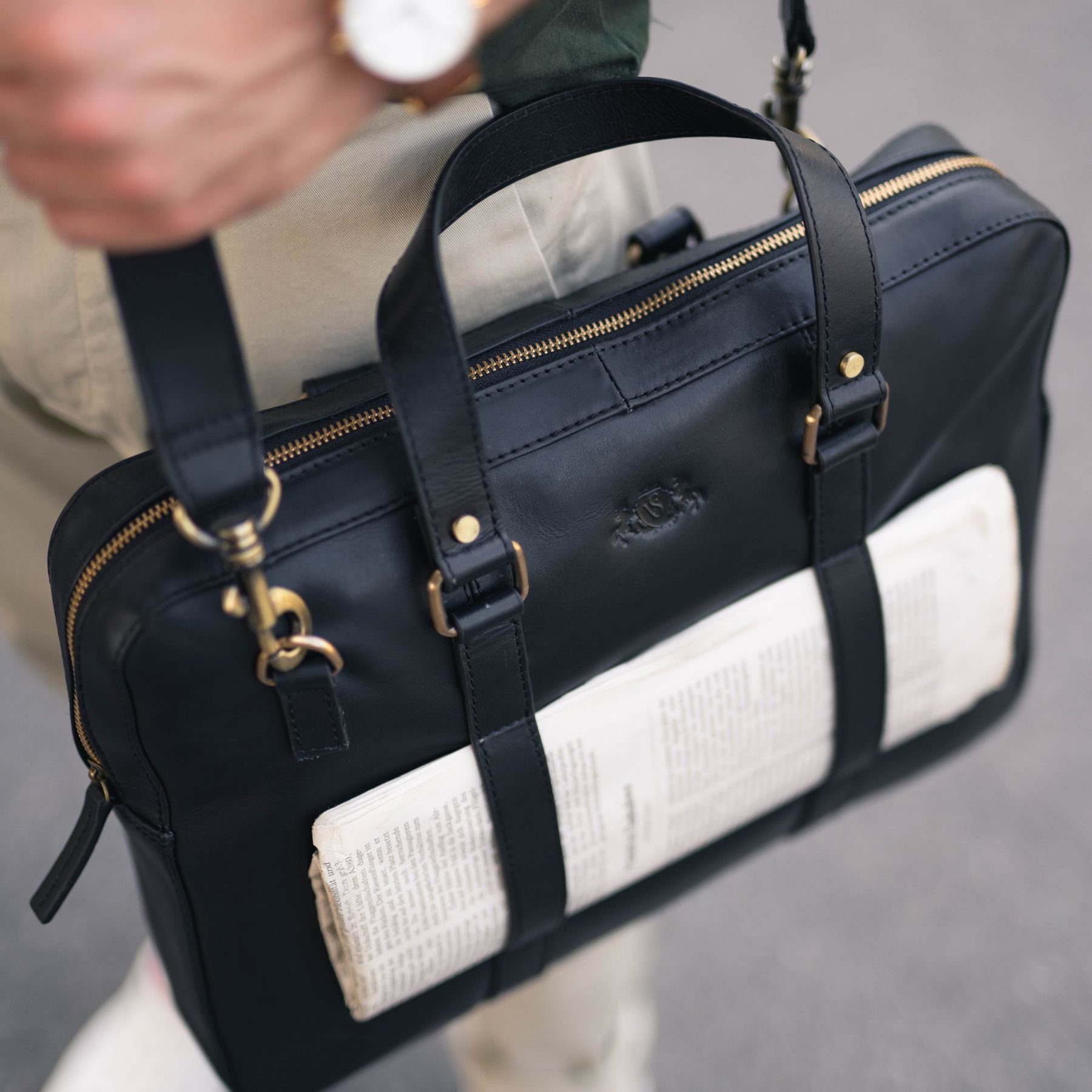 SID & VAIN Laptoptasche echt Leder Aktentasche 15 Zoll Laptop Fach schwarz, Laptoptasche 15,4 Zoll, Aktentasche Echtleder Damen Herren schwarz – Bild 4 von 5