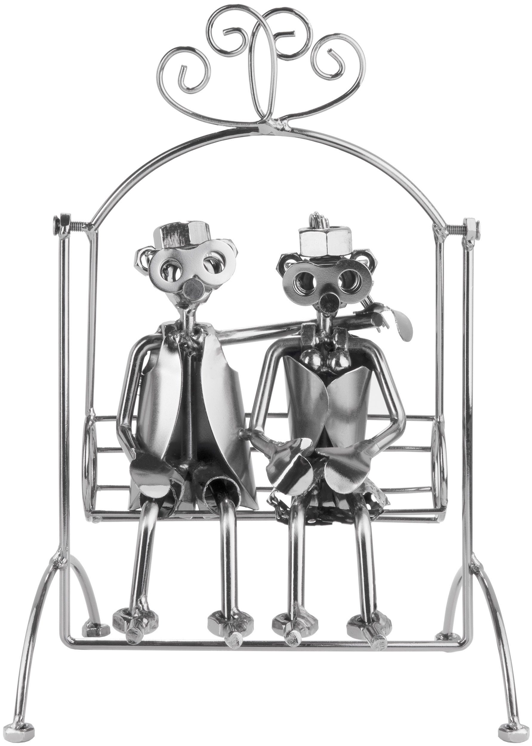 BRUBAKER Dekofigur Schraubenmännchen Liebespaar auf Schaukel (1 St), kunstvolle Metallskulptur als Paar-Geschenk für Freund und Freundin