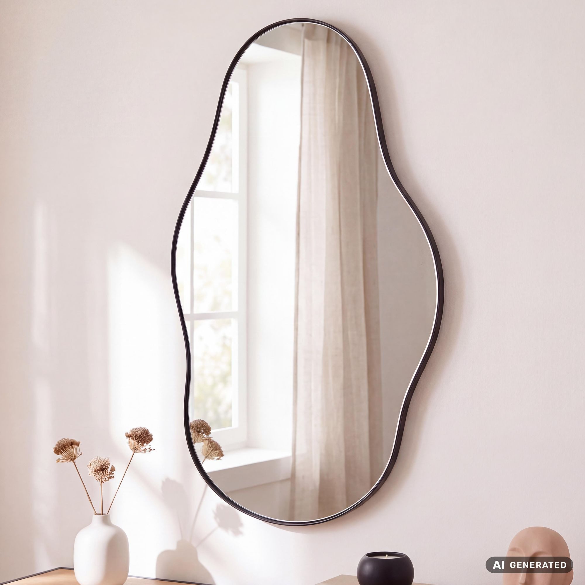 FINEBUY Wandspiegel Design in organischer Form 40x80 cm Spiegel Flur Garderobe FB102050 (Hängespiegel Modern, Flurspiegel Garderobenspiegel), Asymmetrisch 40x80 cm, Dekospiegel Wand Unförmig