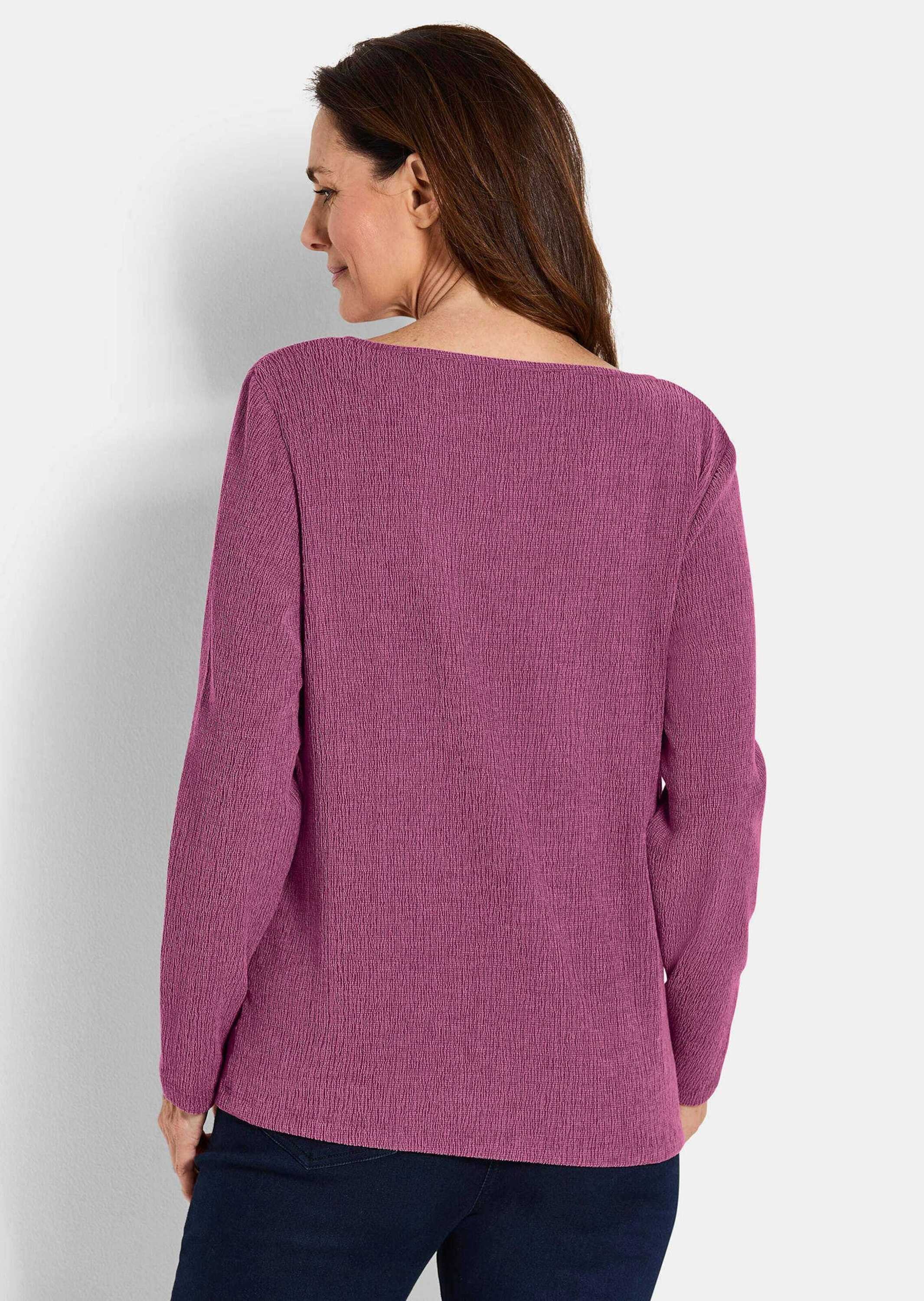 GOLDNER Langarmshirt Langarm Melange Jersey-Oberteil Hüftumspielendes Shirt in Krepp-Optik mit U-Boot-Ausschnitt, Langarm