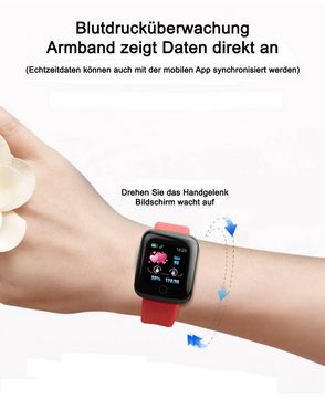TPFNet SW13 mit Silikon Armband und Schrittzähler Smartwatch (Android), mit Blutdrucksmesser, Musiksteuerung, Kalorien, Social Media wie Whatsapp etc., Blau