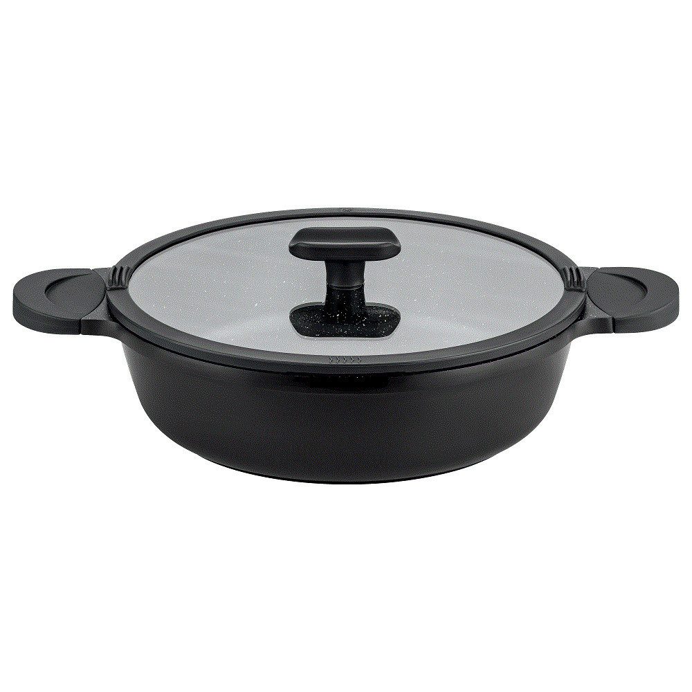 Mulex Servierpfanne TOMALIN Premium 28 cm schwarz, Aluguß (Premium Qualität, 2-tlg., Tomalinbeschichtung), induktionsgeeignet